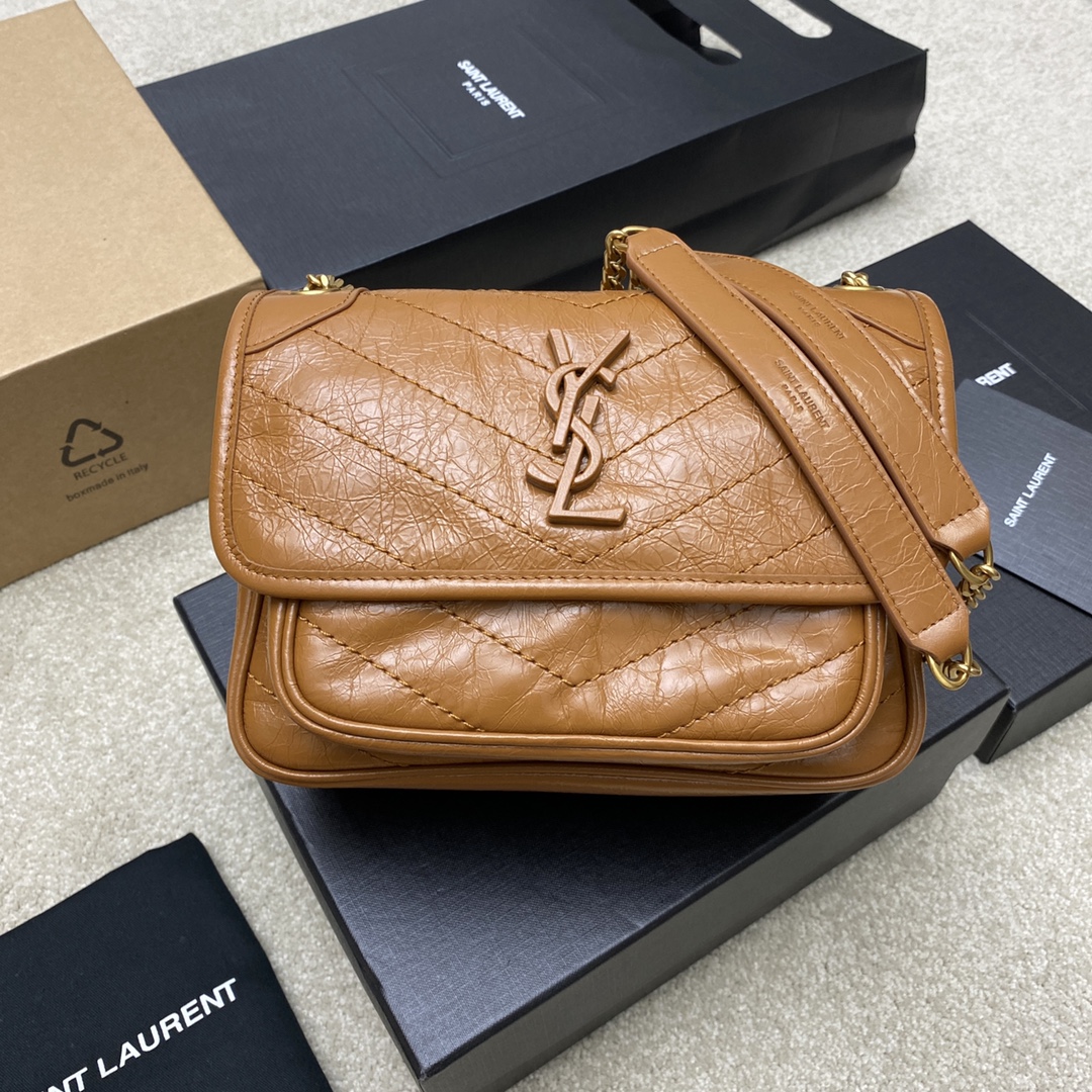 Saint Laurent 油蜡棕色/古金 NIKI～22cm 爆裂纹 超多明星 同款