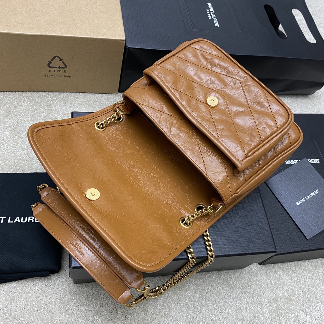 Saint Laurent 油蜡棕色/古金 NIKI～22cm 爆裂纹 超多明星 同款