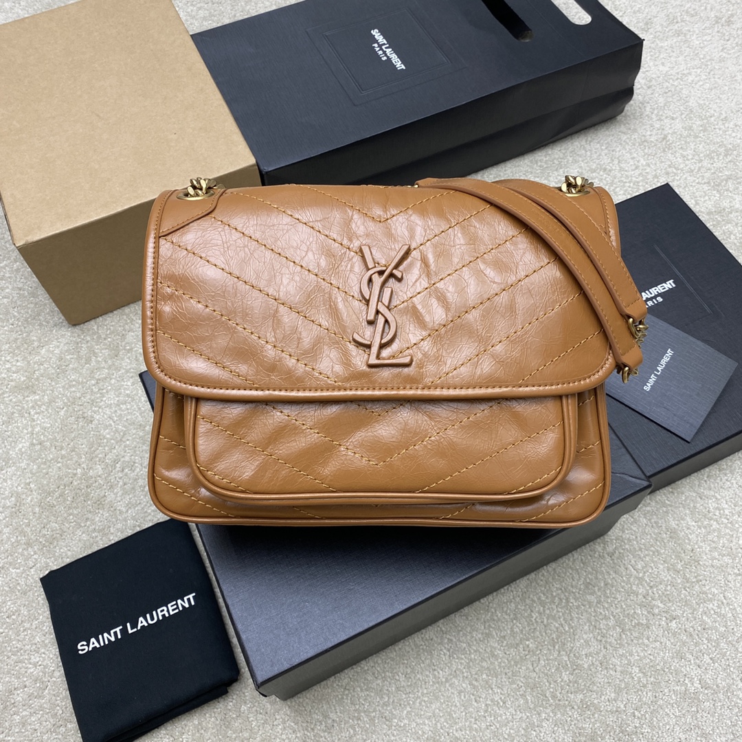 Saint Laurent 28cm油腊棕/古金 NIKI 爆裂纹 超多明星 同款