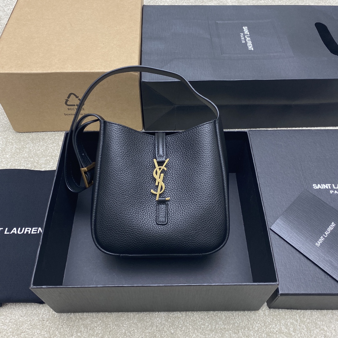 Yves Saint Laurent Le 5 A 7 Mini Hobo Bucket Bag, Black Grained Leather