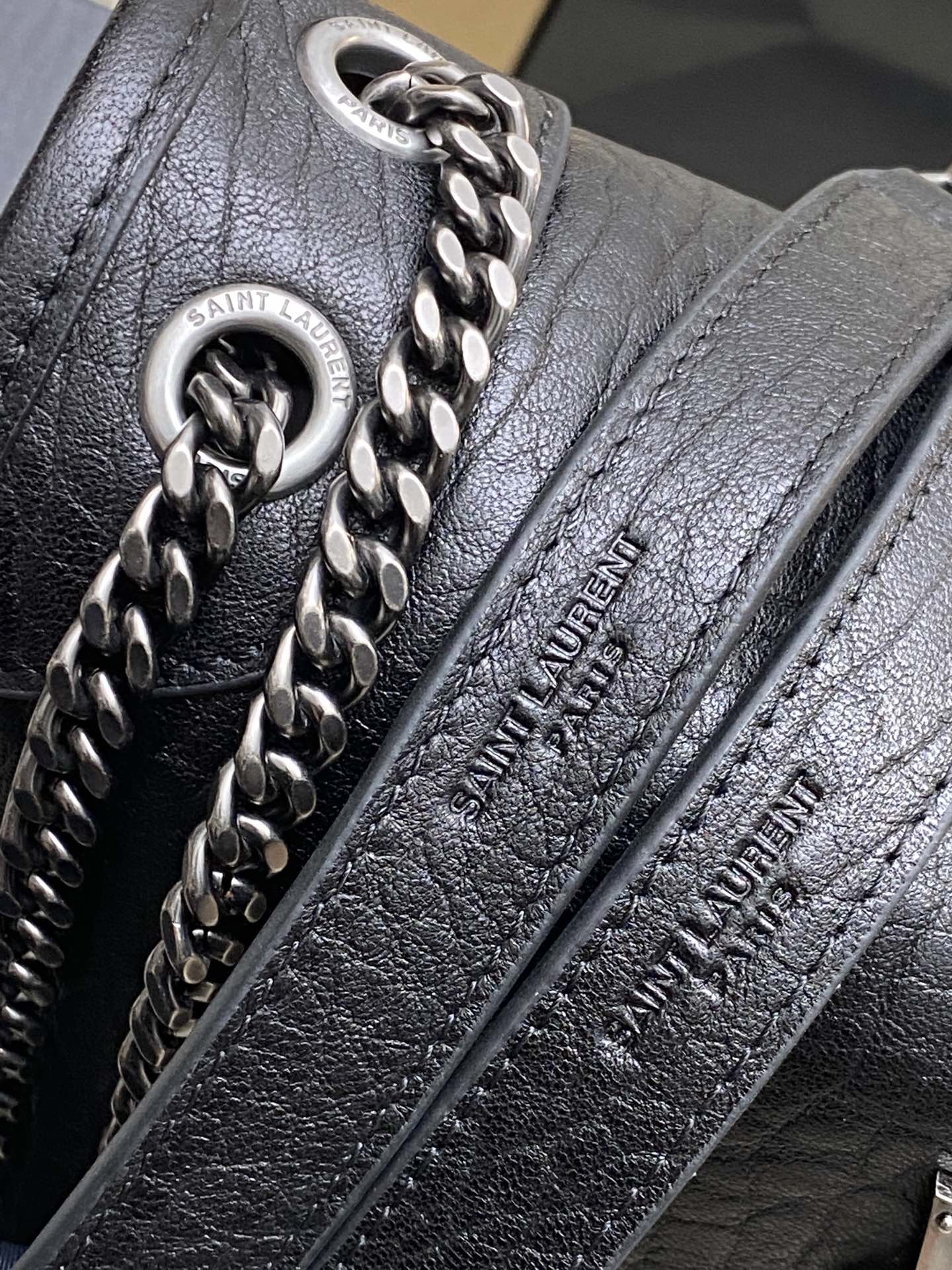 Saint Laurent Niki Baby Elephant Embossed Leather Flap Bag - Black 6 i1720513257 4671 4