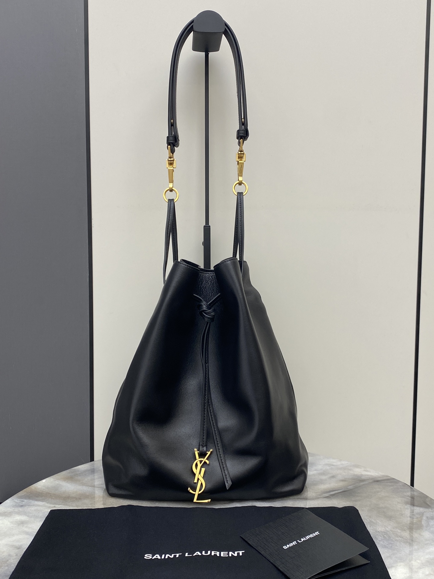 Yves Saint Laurent AAA
 Bucket Bags Black Lambskin Sheepskin Underarm