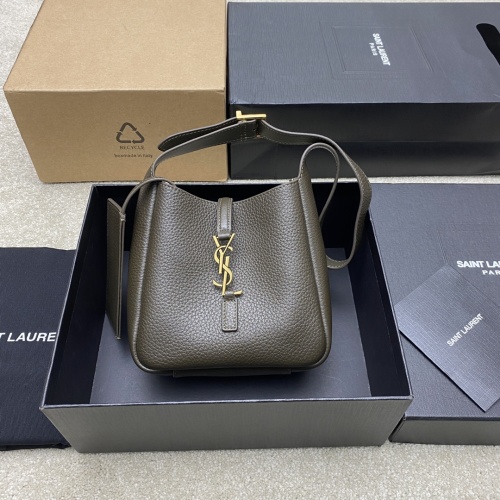 Yves Saint Laurent Le 5 A 7 Mini Hobo Bag in Green Grain Leather