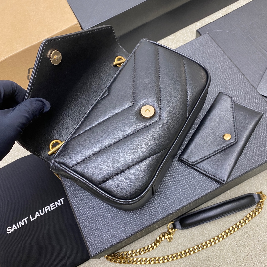 Saint Laurent LouLou Mini Black Sheepskin Shoulder Bag with Gold Hardware 8 i1734674502 6817 0