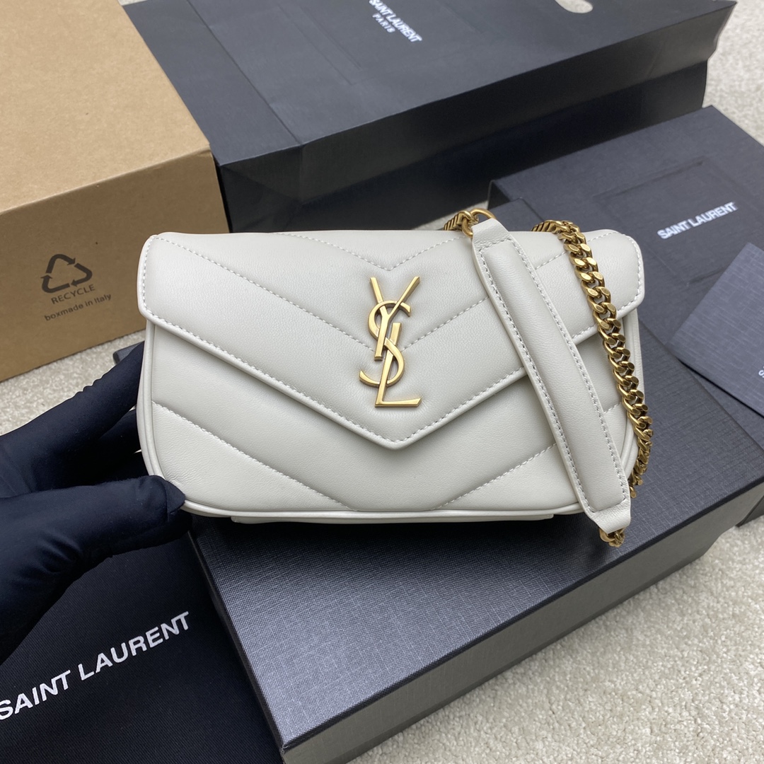 Saint Laurent Loulou Mini Chain Bag in Milk White Lambskin Leather