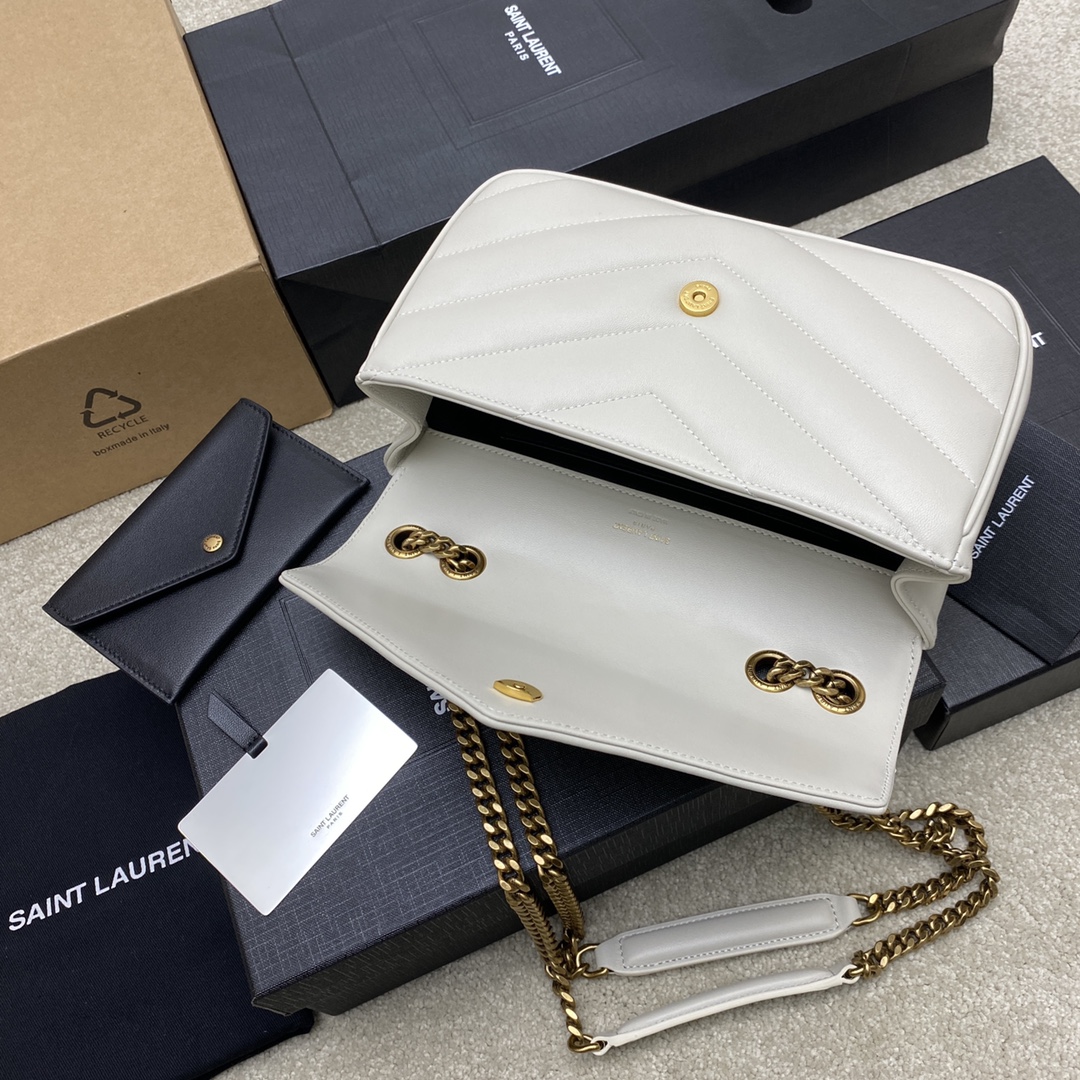 Saint Laurent LouLou Small White Leather Shoulder Bag with Gold Hardware 7 i1734679394 4384 6