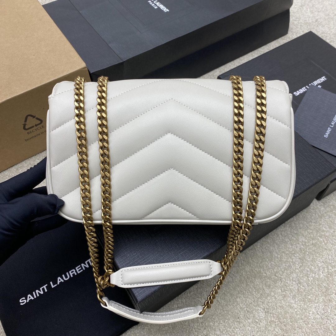 Saint Laurent LouLou Small White Leather Shoulder Bag with Gold Hardware 2 i1734679394 8646 8
