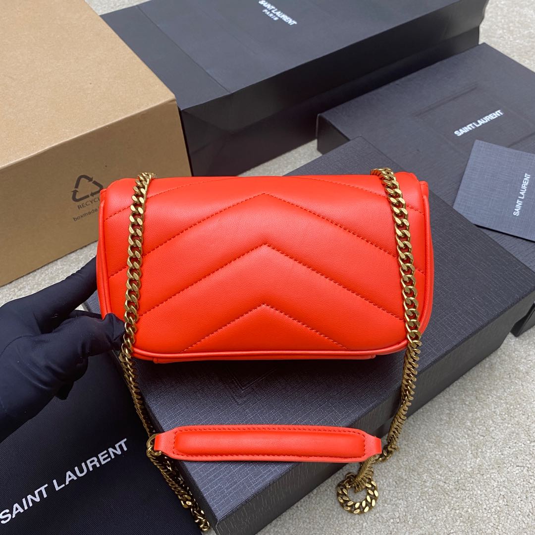 Saint Laurent LouLou Mini Orange Leather Shoulder Bag with Chain 3 i1735121085455 5226 0 1