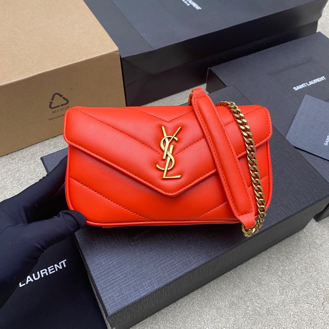 Saint Laurent LouLou Mini Orange Leather Shoulder Bag with Chain 2 i1735121085527 7408 0 0