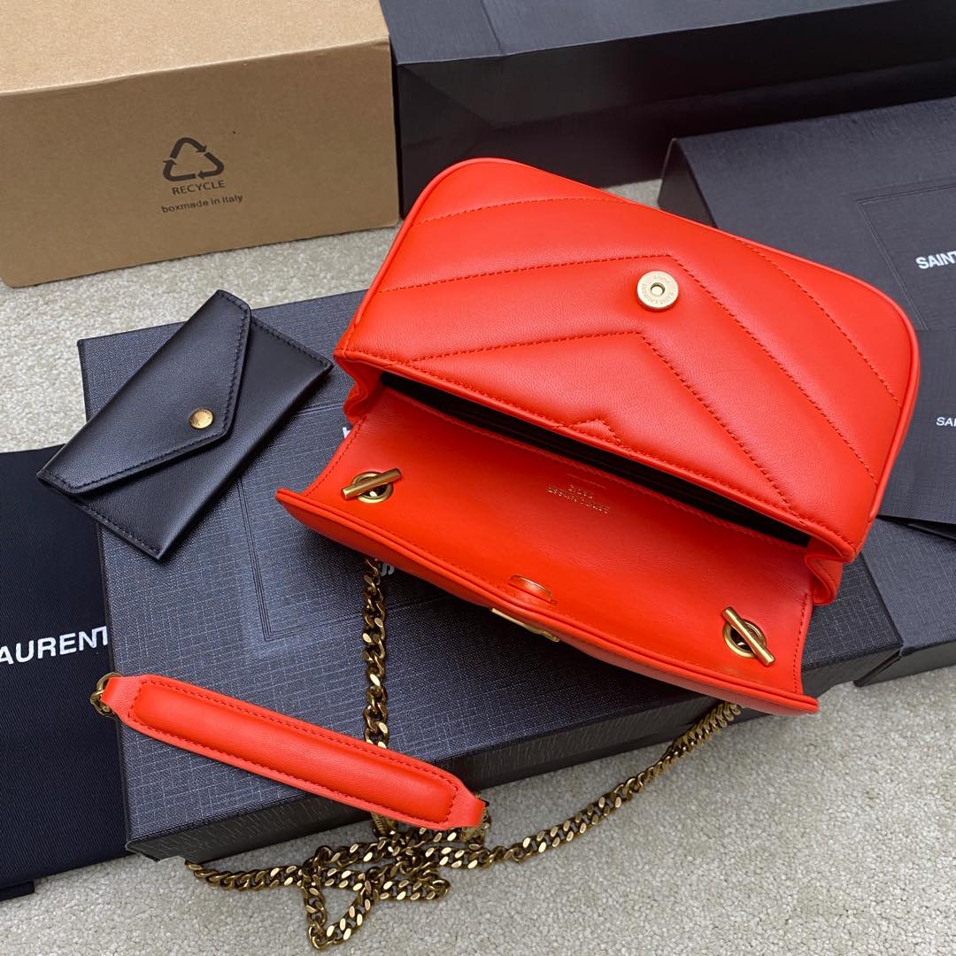 Saint Laurent LouLou Mini Orange Leather Shoulder Bag with Chain 8 i1735121085603 5139 0 6