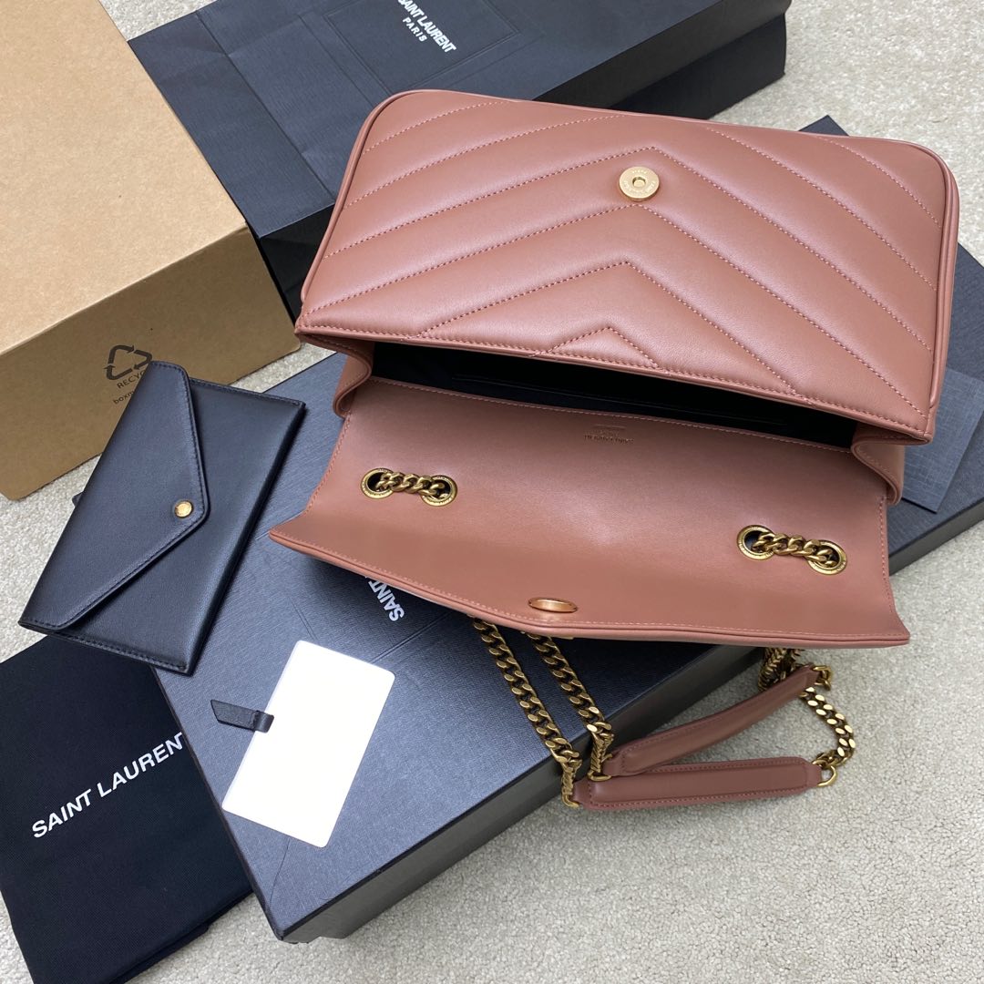 Saint Laurent Loulou Medium Rose Leather Shoulder Bag with Gold Hardware 8 i1736248544462 6432 0 6