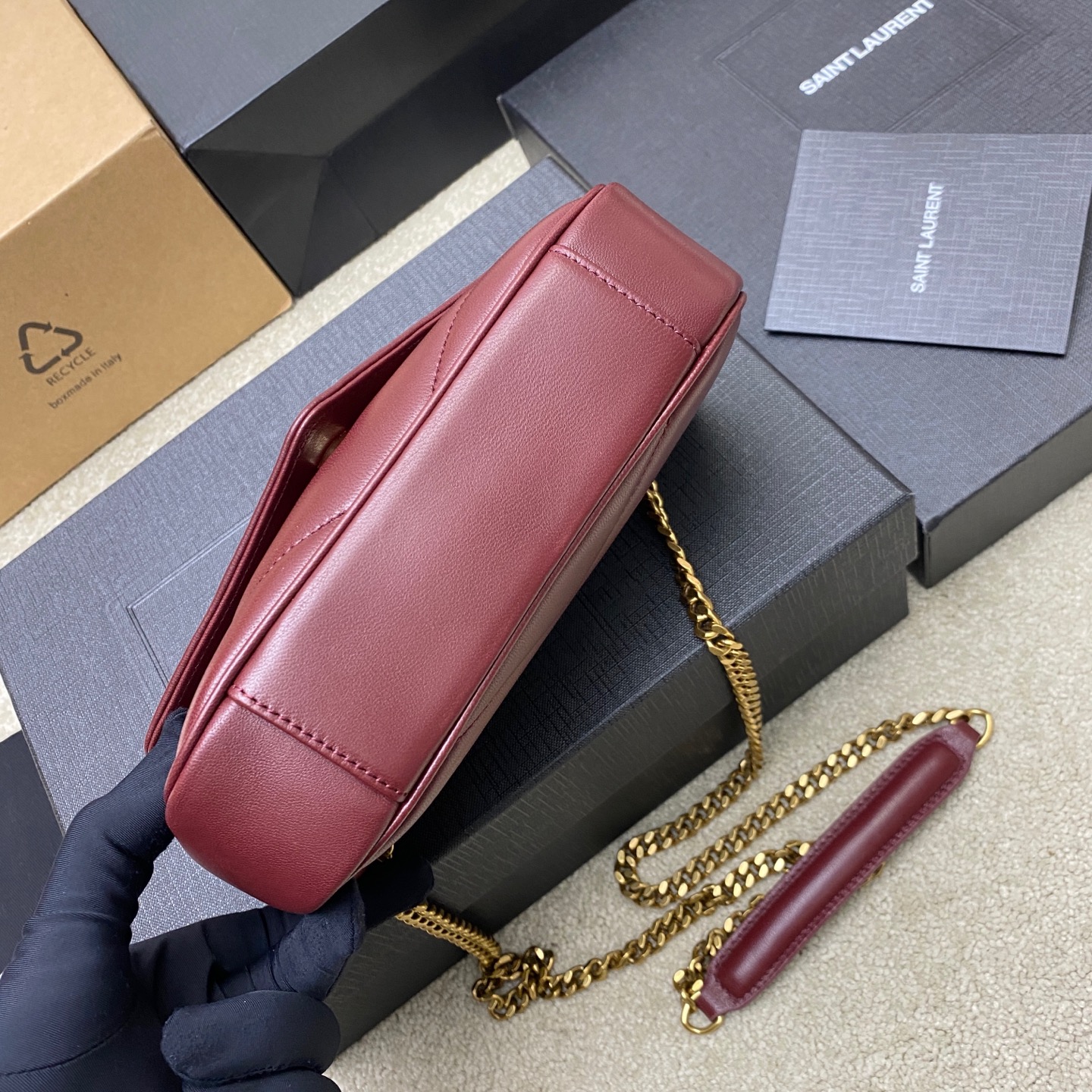 Saint Laurent LouLou Mini Maroon Leather Shoulder Bag with Gold Hardware 4 i1736581509106 2707 0 3