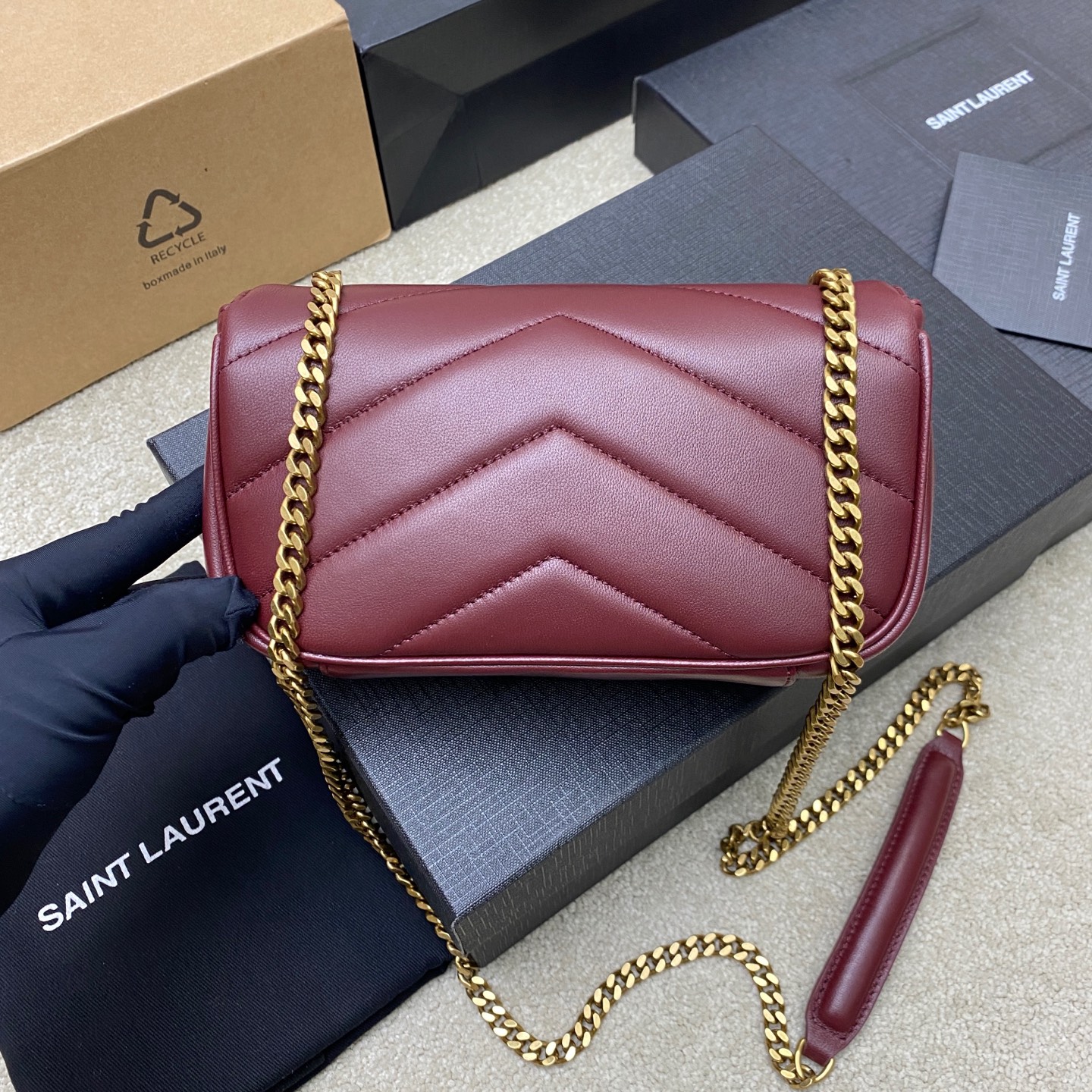 Saint Laurent LouLou Mini Maroon Leather Shoulder Bag with Gold Hardware 2 i1736581509292 9125 0 1