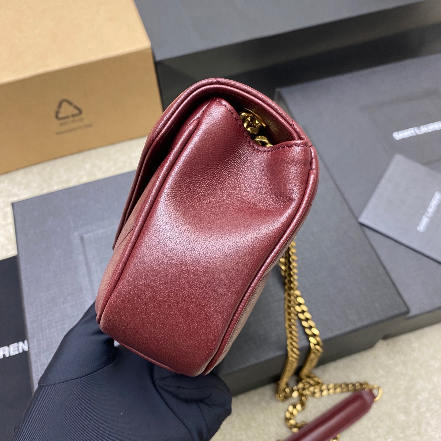 Saint Laurent LouLou Mini Maroon Leather Shoulder Bag with Gold Hardware 3 i1736581509908 2200 0 2
