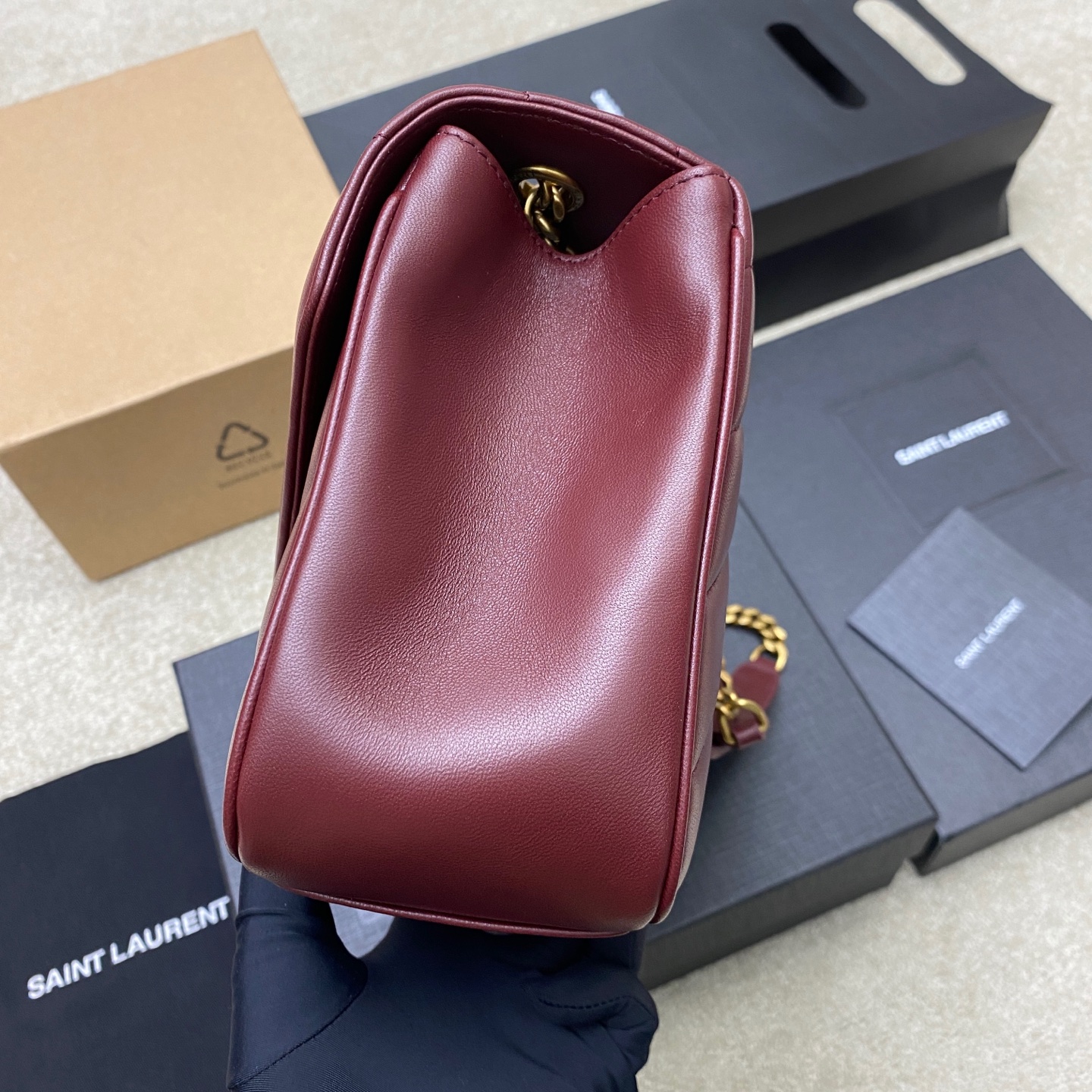 Saint Laurent Loulou Medium Chain Bag in Red Leather with Gold Hardware 4 i1736581751675 5894 0 2