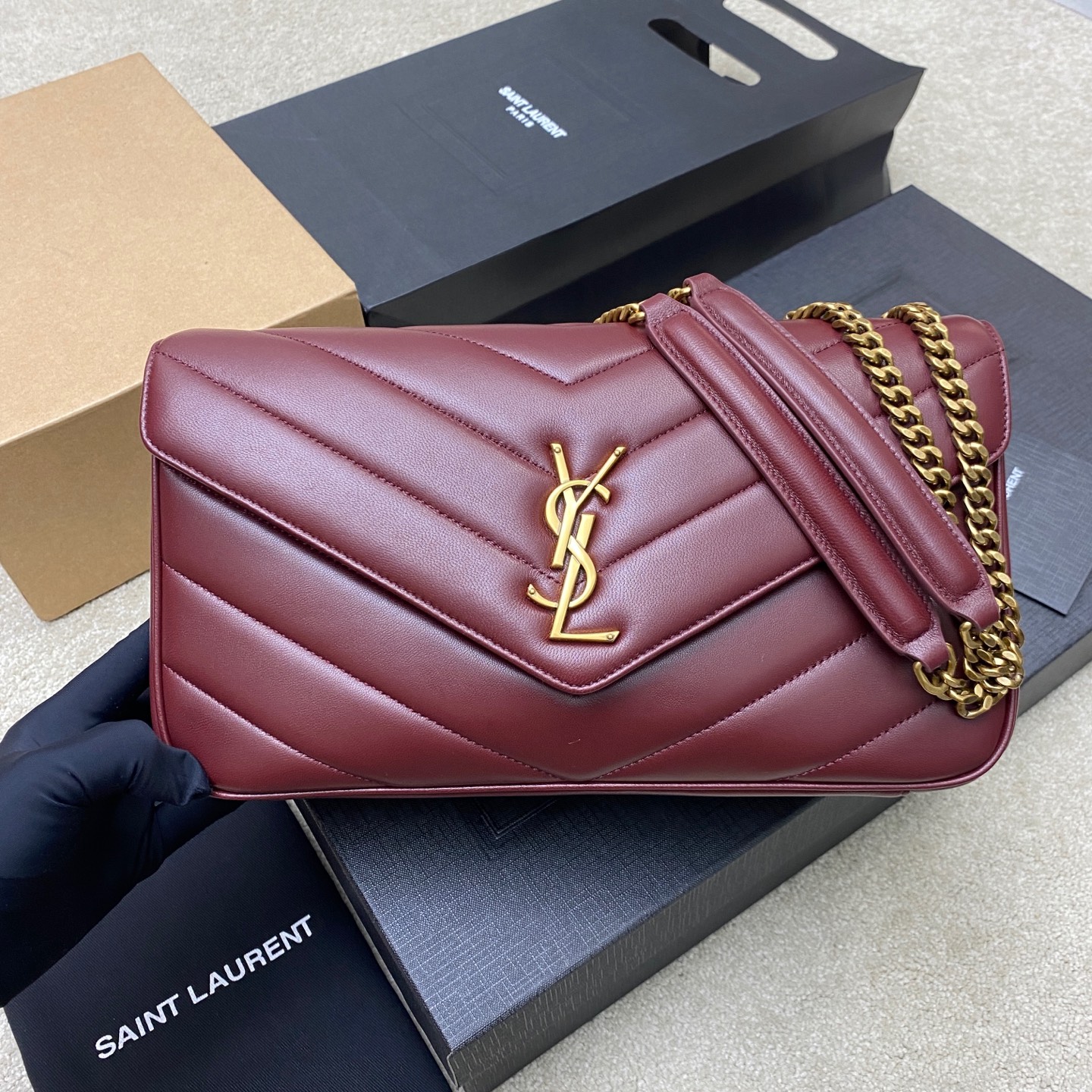 Saint Laurent Loulou Medium Chain Bag in Red Leather with Gold Hardware 2 i1736581751848 5623 0 0