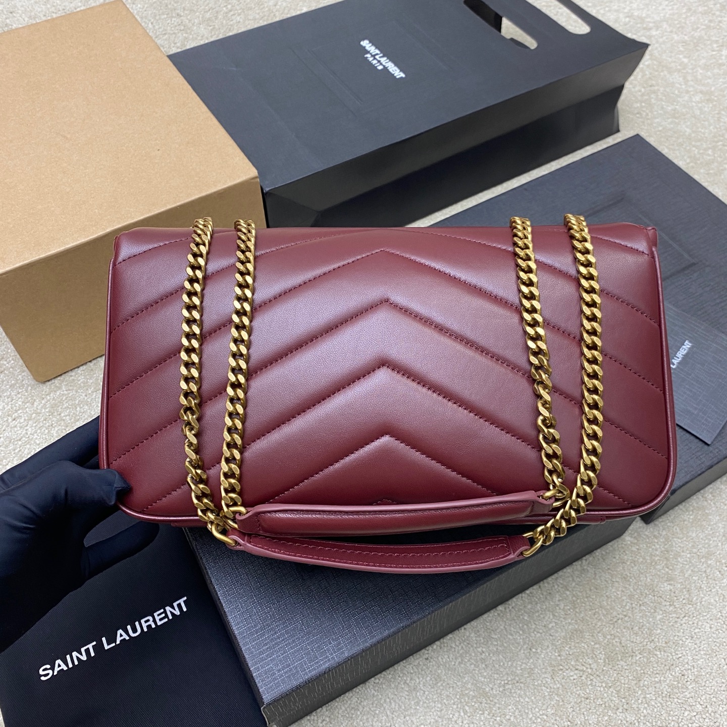 Saint Laurent Loulou Medium Chain Bag in Red Leather with Gold Hardware 3 i1736581752148 9458 0 1