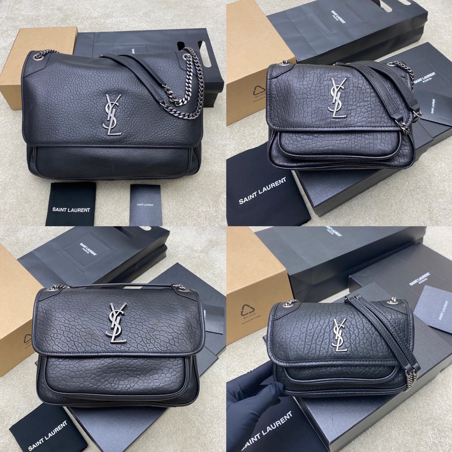 Saint Laurent Black Leather Shoulder Bag with Chain Strap and YSL Logo