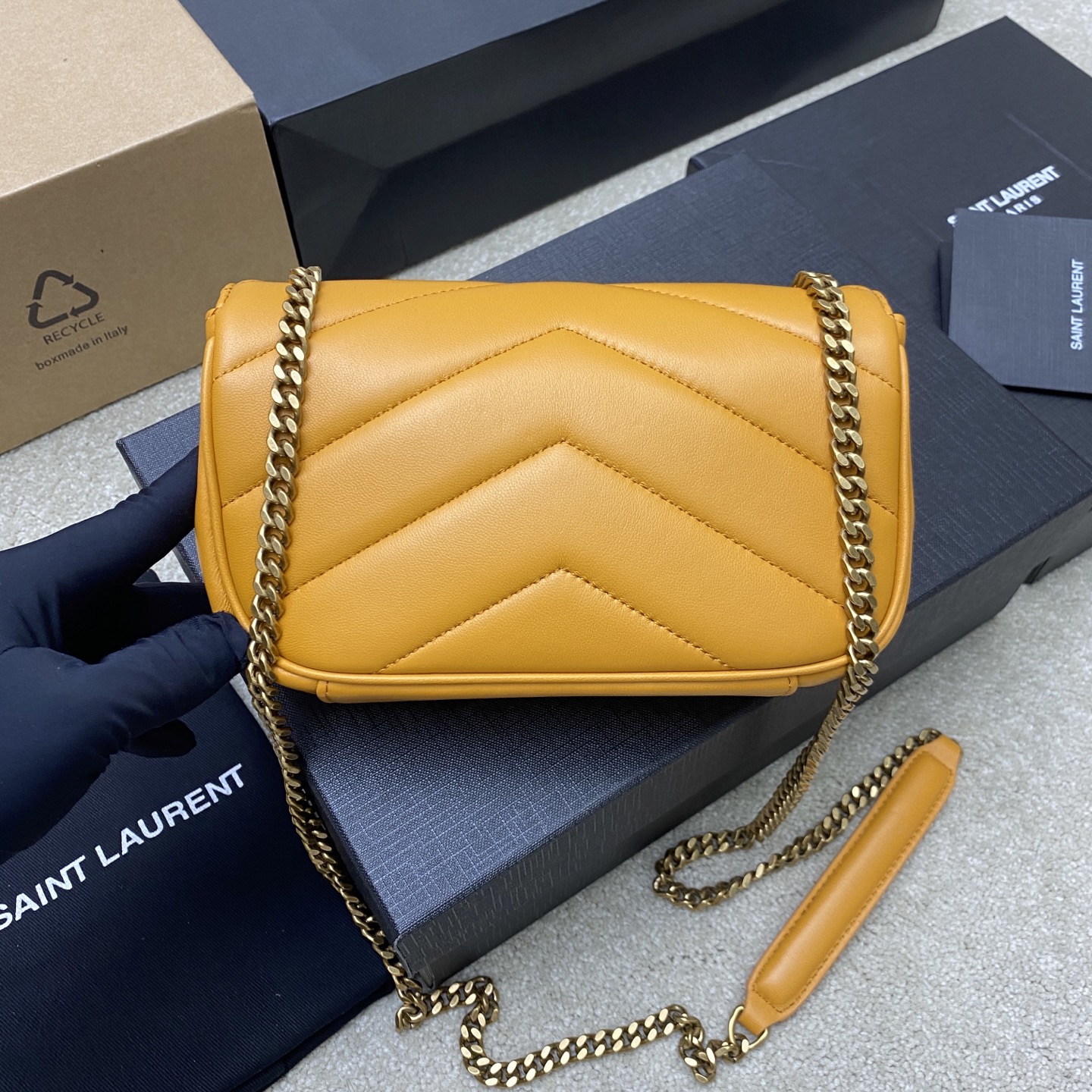 Saint Laurent Loulou Mini Yellow Leather Shoulder Bag with Gold Hardware 3 i1742742503761 9680 0 1