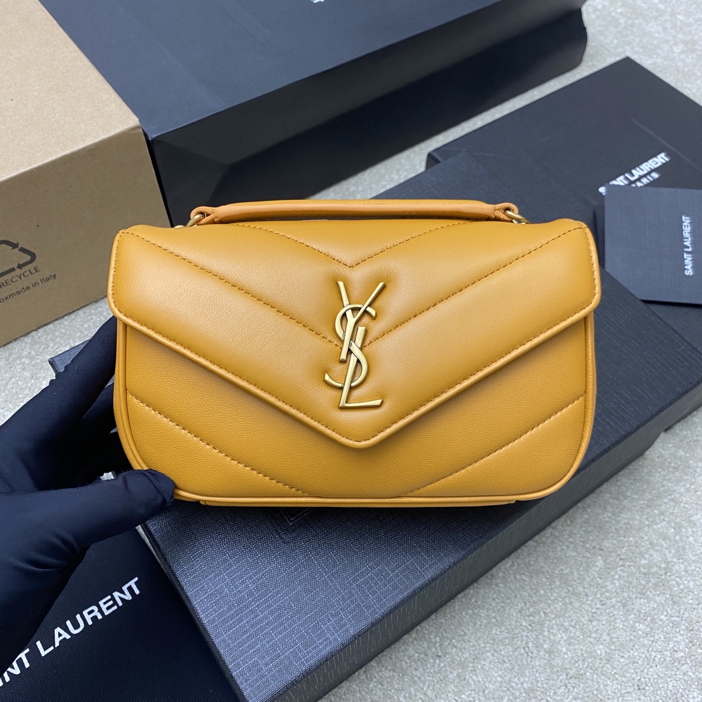 Saint Laurent Loulou Mini Yellow Leather Shoulder Bag with Gold Hardware 2 i1742742503845 4544 0 0