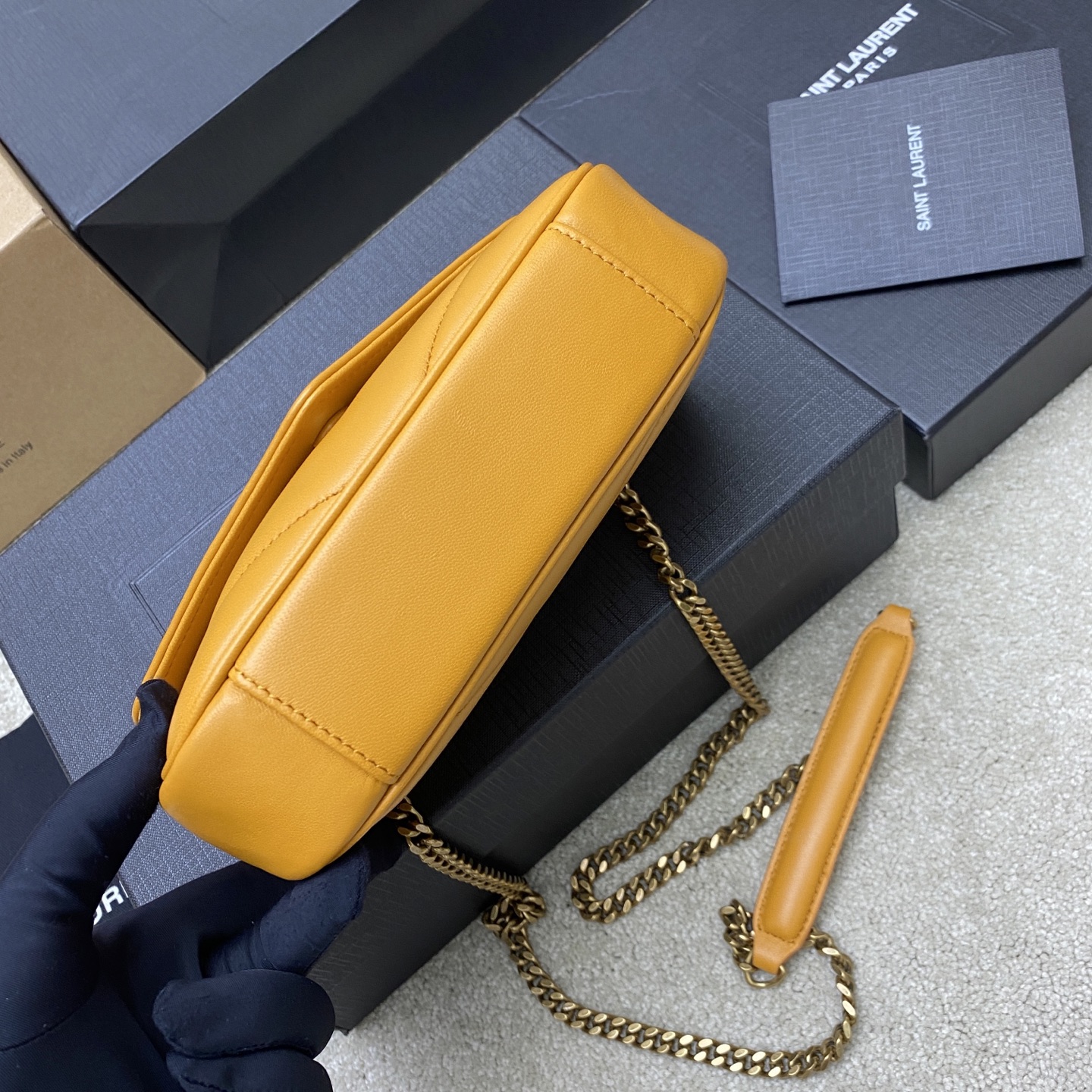 Saint Laurent Loulou Mini Yellow Leather Shoulder Bag with Gold Hardware 5 i1742742503846 9869 0 3