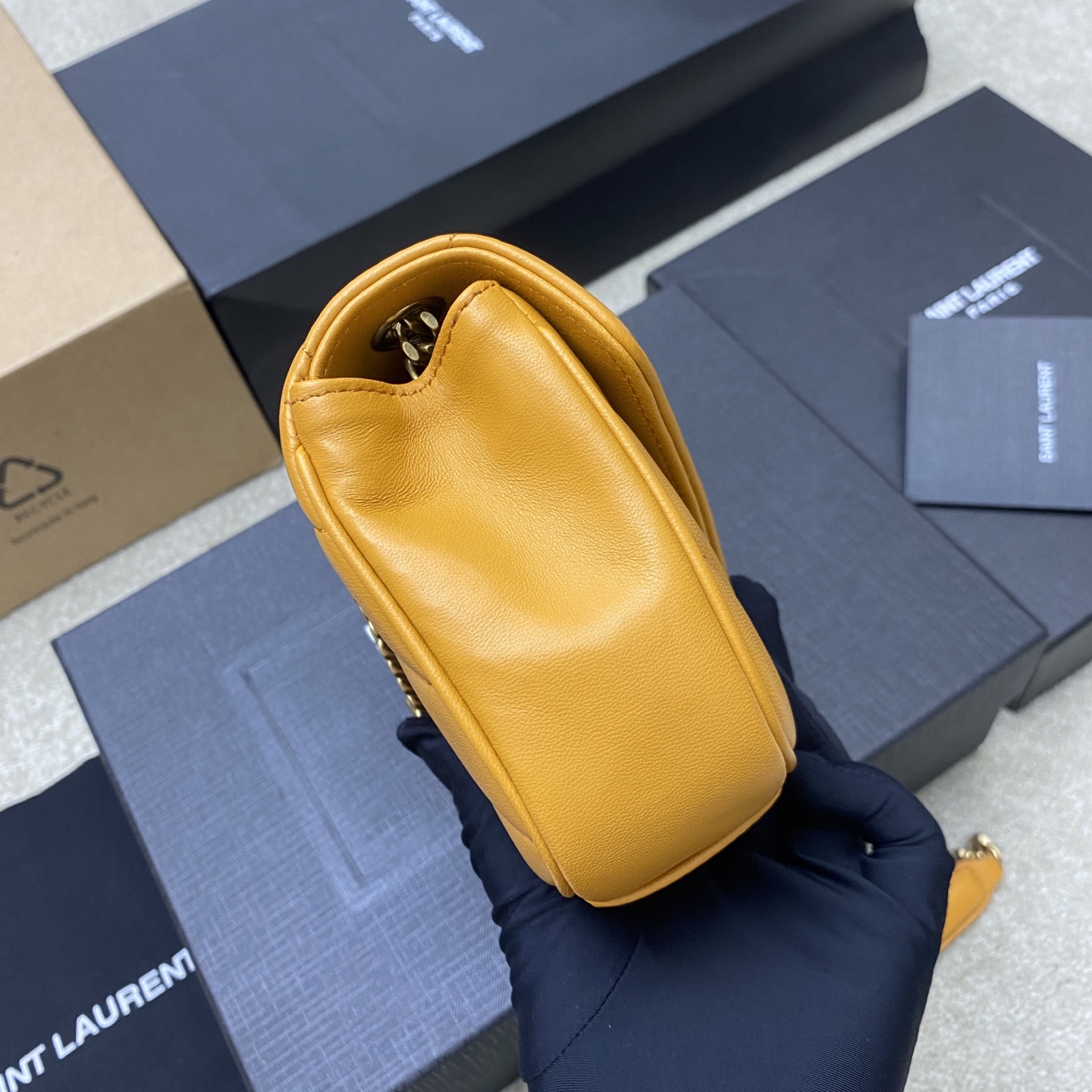 Saint Laurent Loulou Mini Yellow Leather Shoulder Bag with Gold Hardware 4 i1742742503861 6551 0 2
