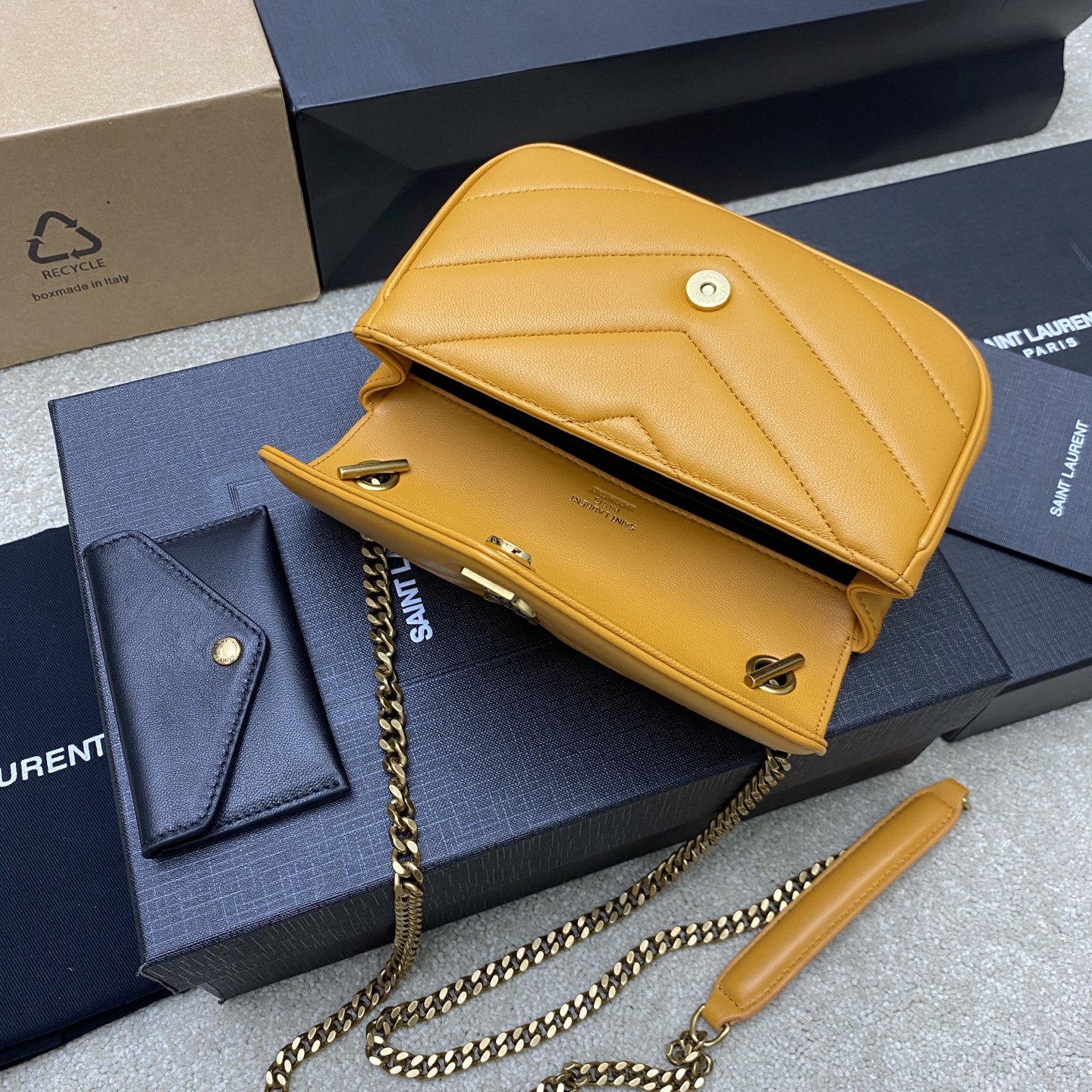 Saint Laurent Loulou Mini Yellow Leather Shoulder Bag with Gold Hardware 8 i1742742505272 2674 0 6