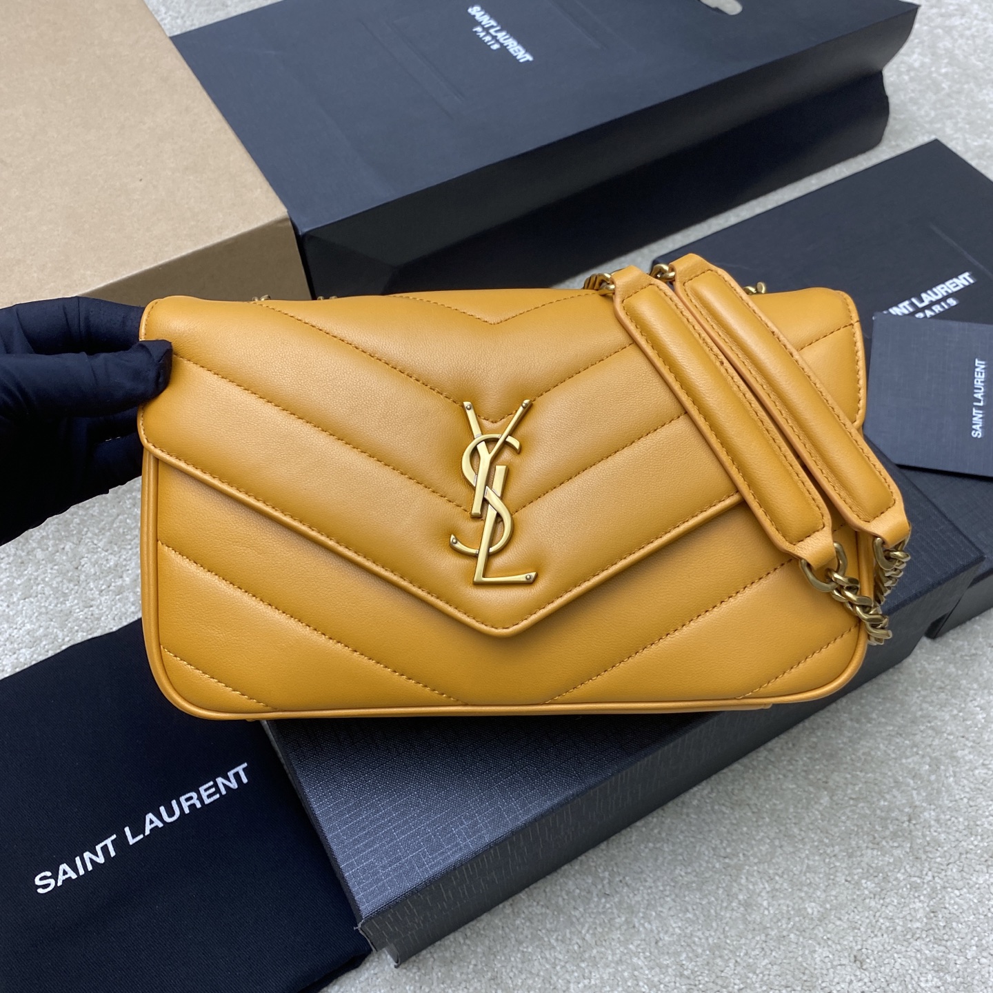 Saint Laurent LouLou Small Yellow Leather Shoulder Bag with Gold Hardware 2 i1742742622325 6945 0 0