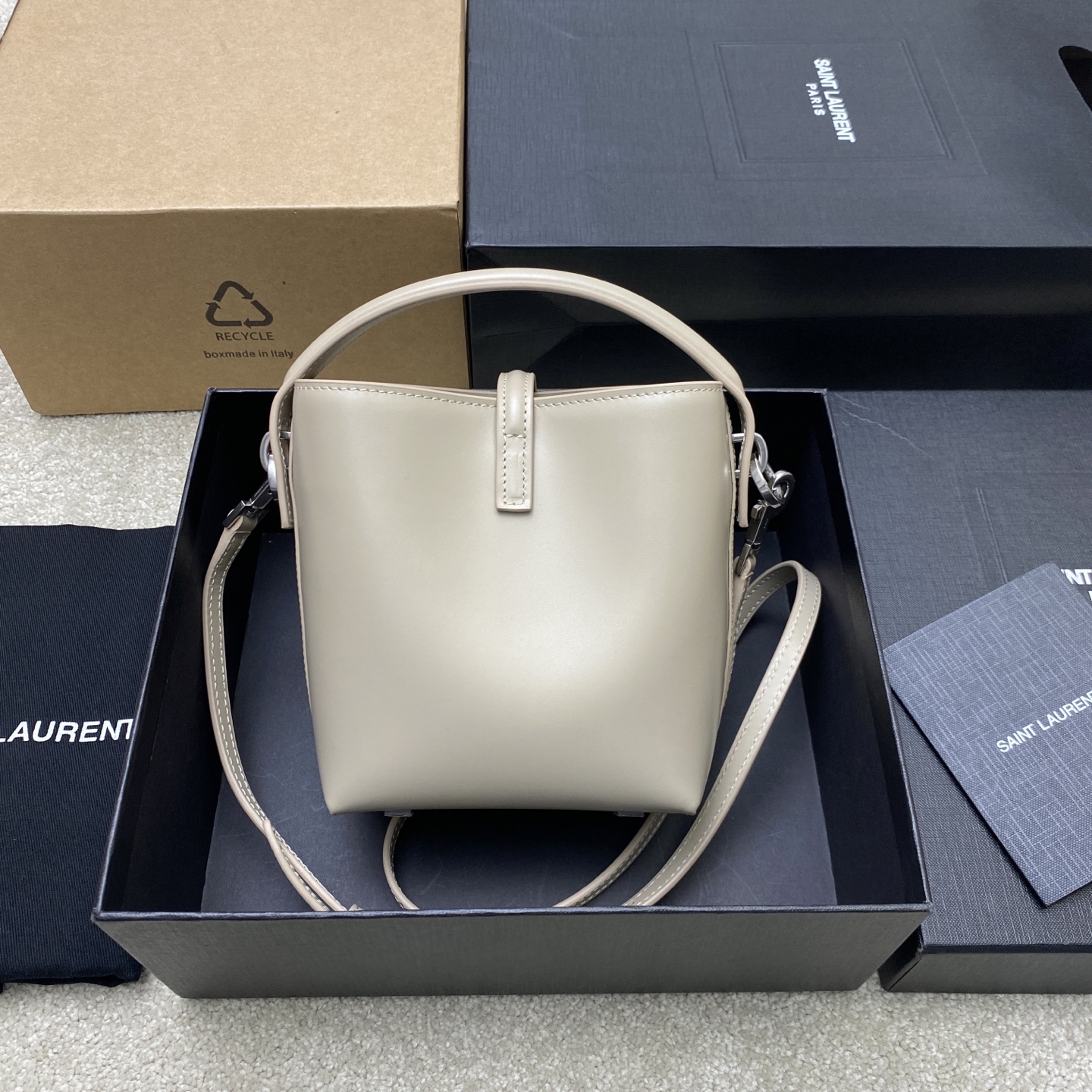 Yves Saint Laurent Le 37 Mini Bucket Bag in Sea Salt Gray Leather 3 i1742911693380 7941 0 1