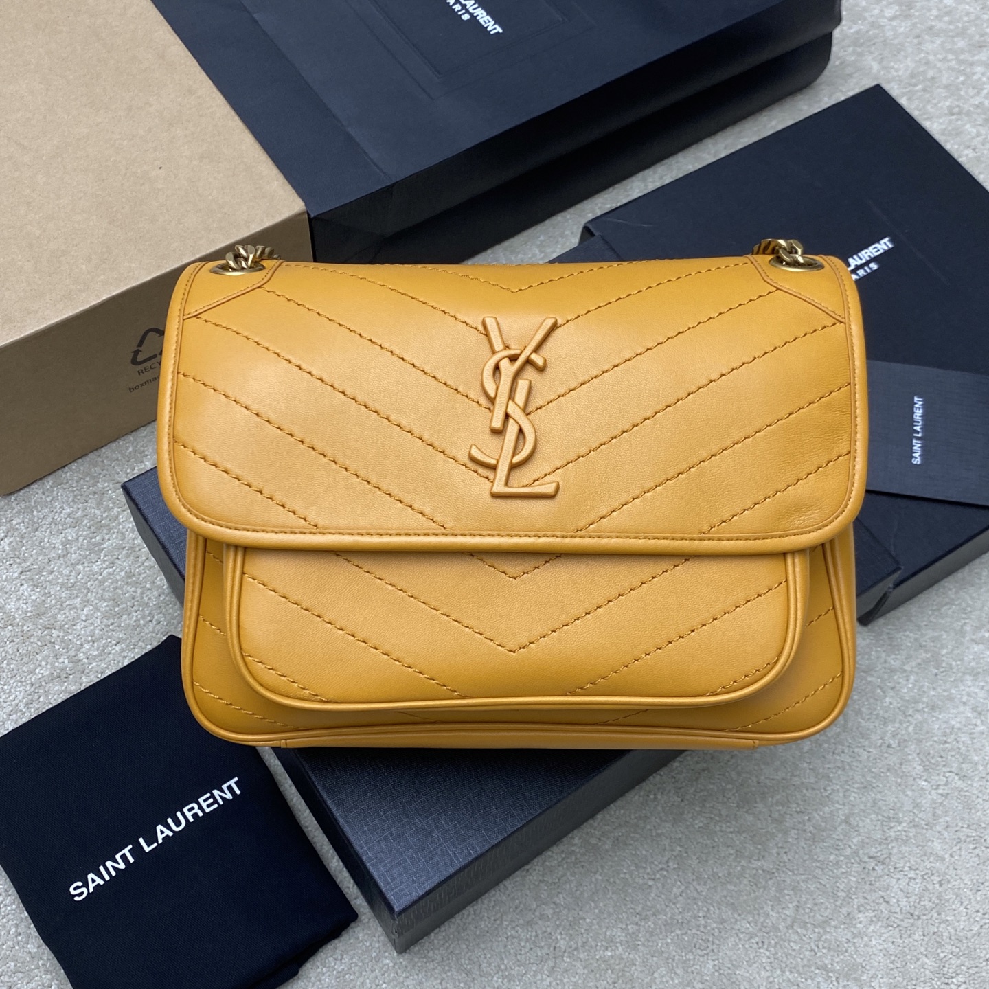 Saint Laurent Niki Medium YSL Chain Bag in Yellow Leather
