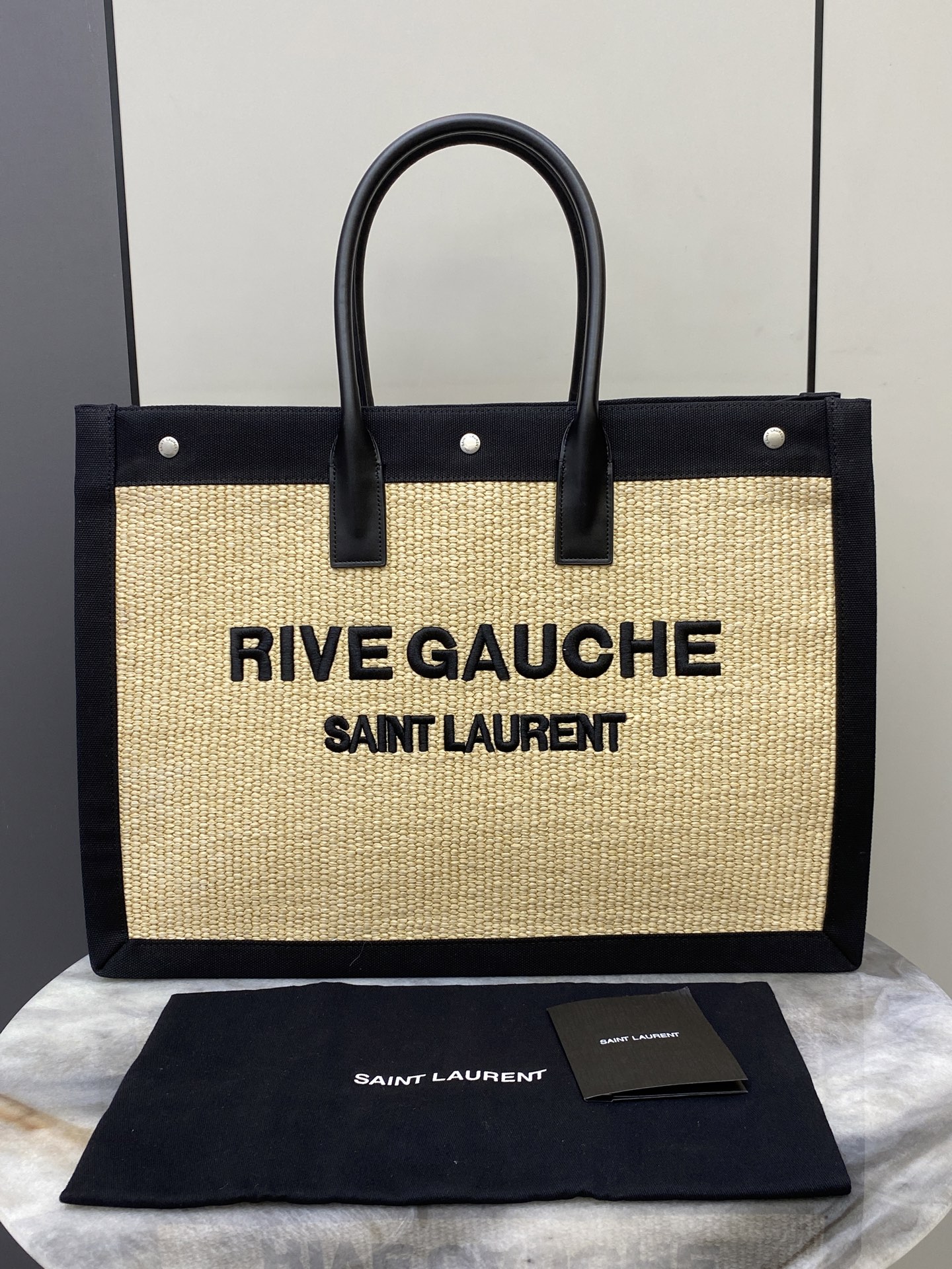 Yves Saint Laurent Rive Gauche Strandtas - Beige & Zwart Linnen Shopper