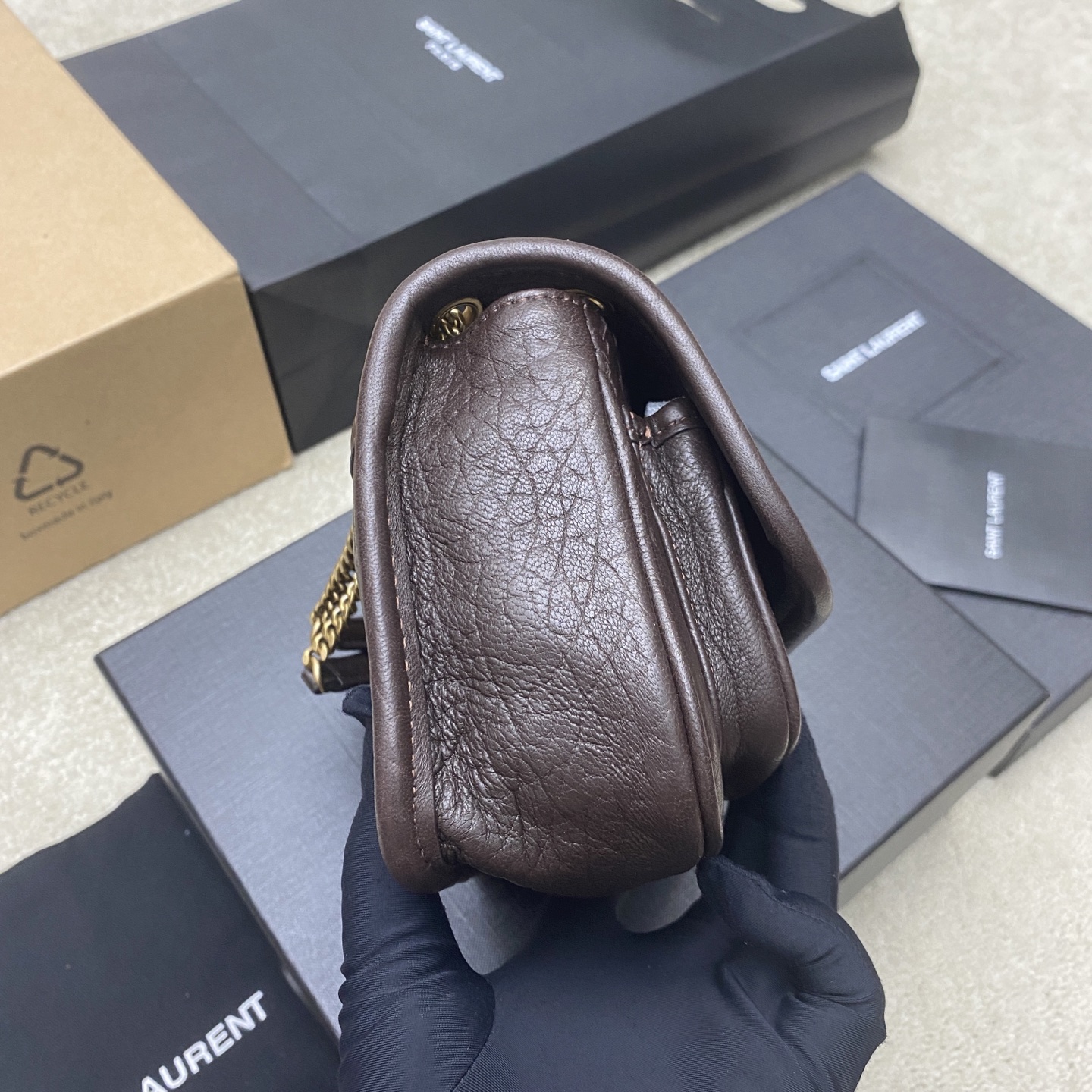 Saint Laurent 大象纹咖啡红/金(迷你号) mini简直不要太酷 包型 没有缺点