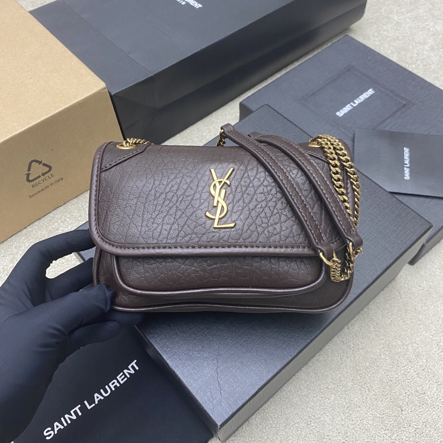 Saint Laurent 大象纹咖啡红/金(迷你号) mini简直不要太酷 包型 没有缺点