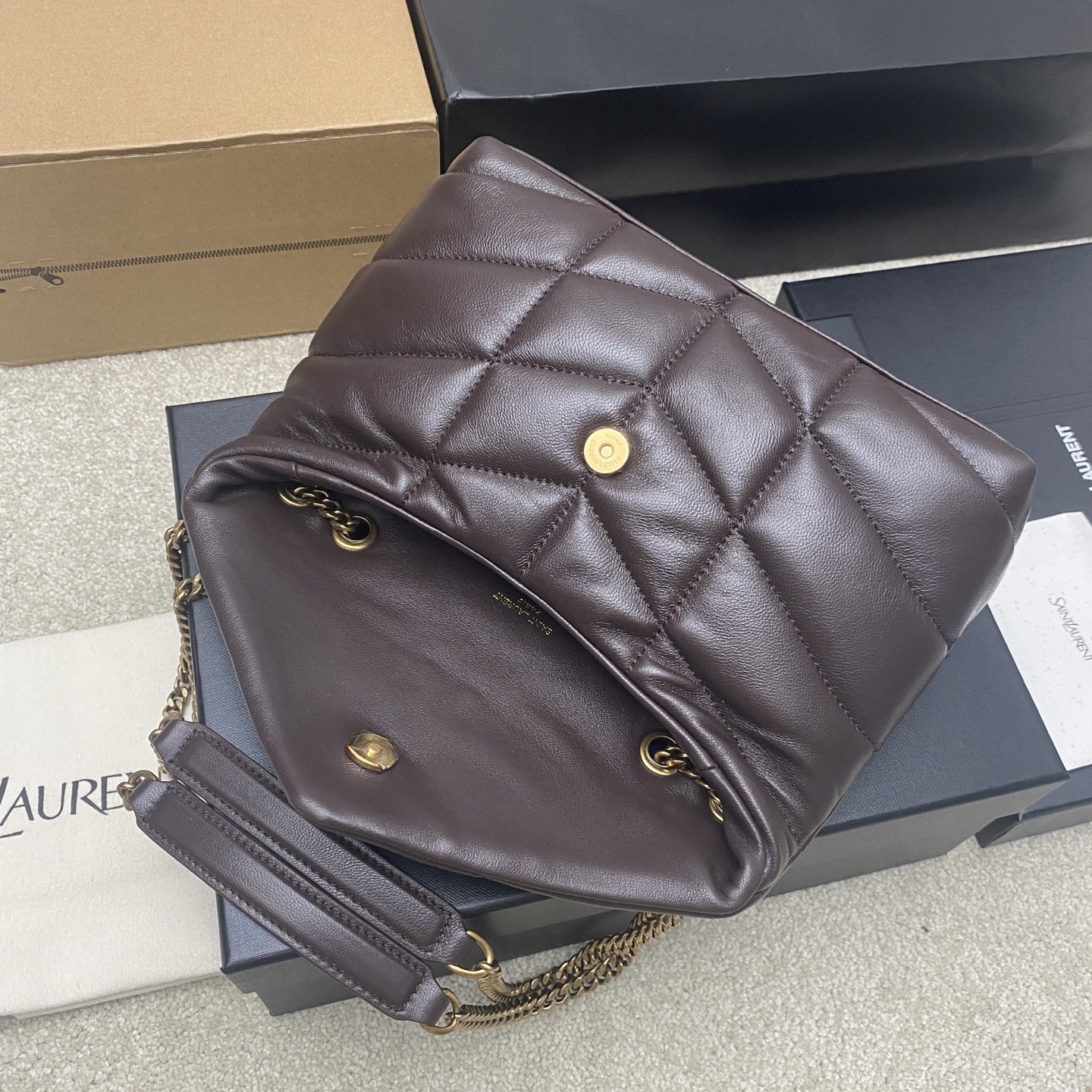 Saint Laurent 迷你咖啡羊皮/古金