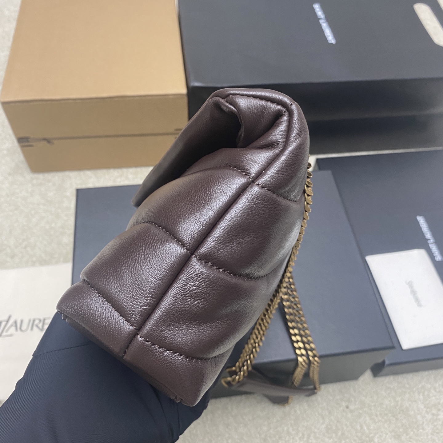Saint Laurent 迷你咖啡羊皮/古金