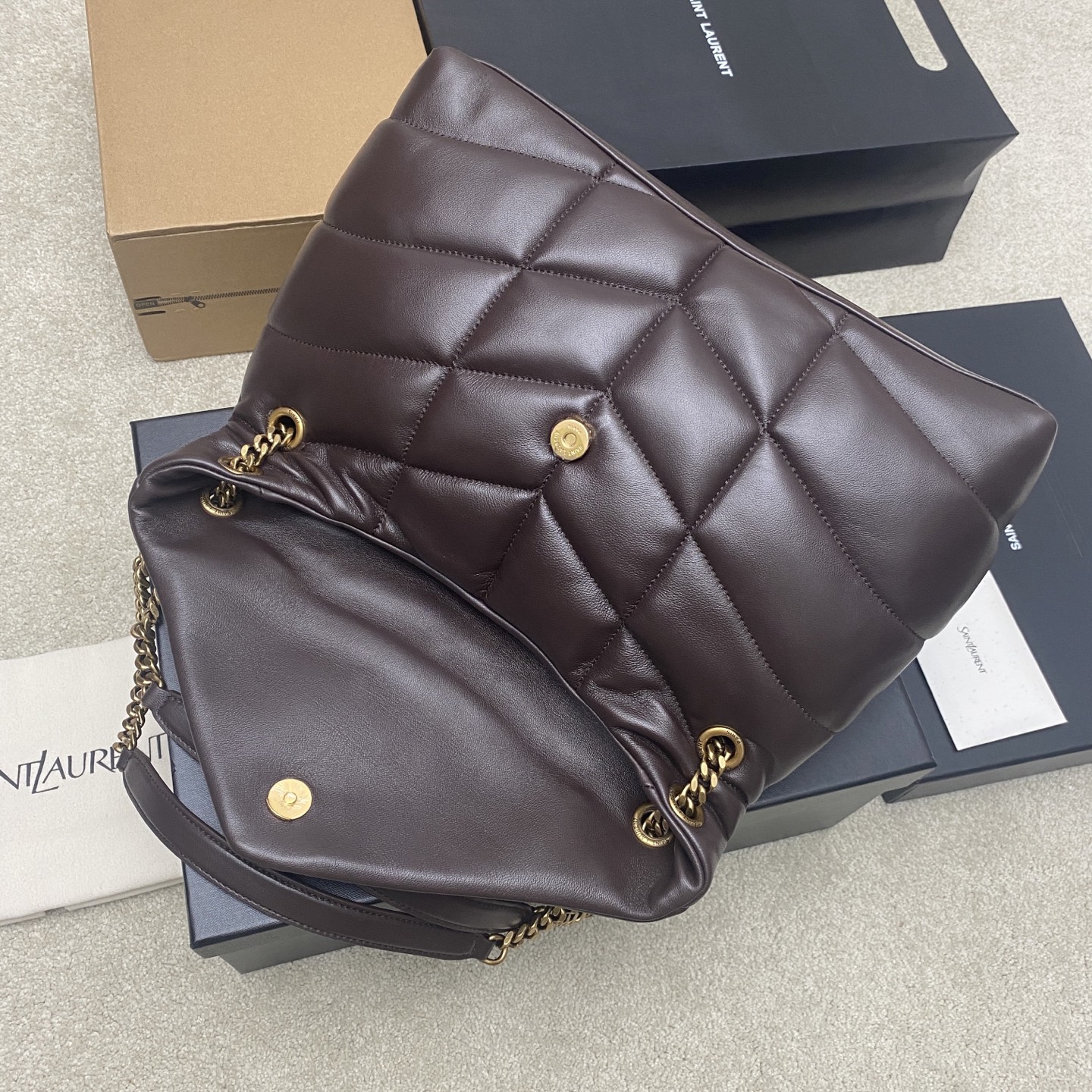 Saint Laurent 大号咖啡羊皮/金