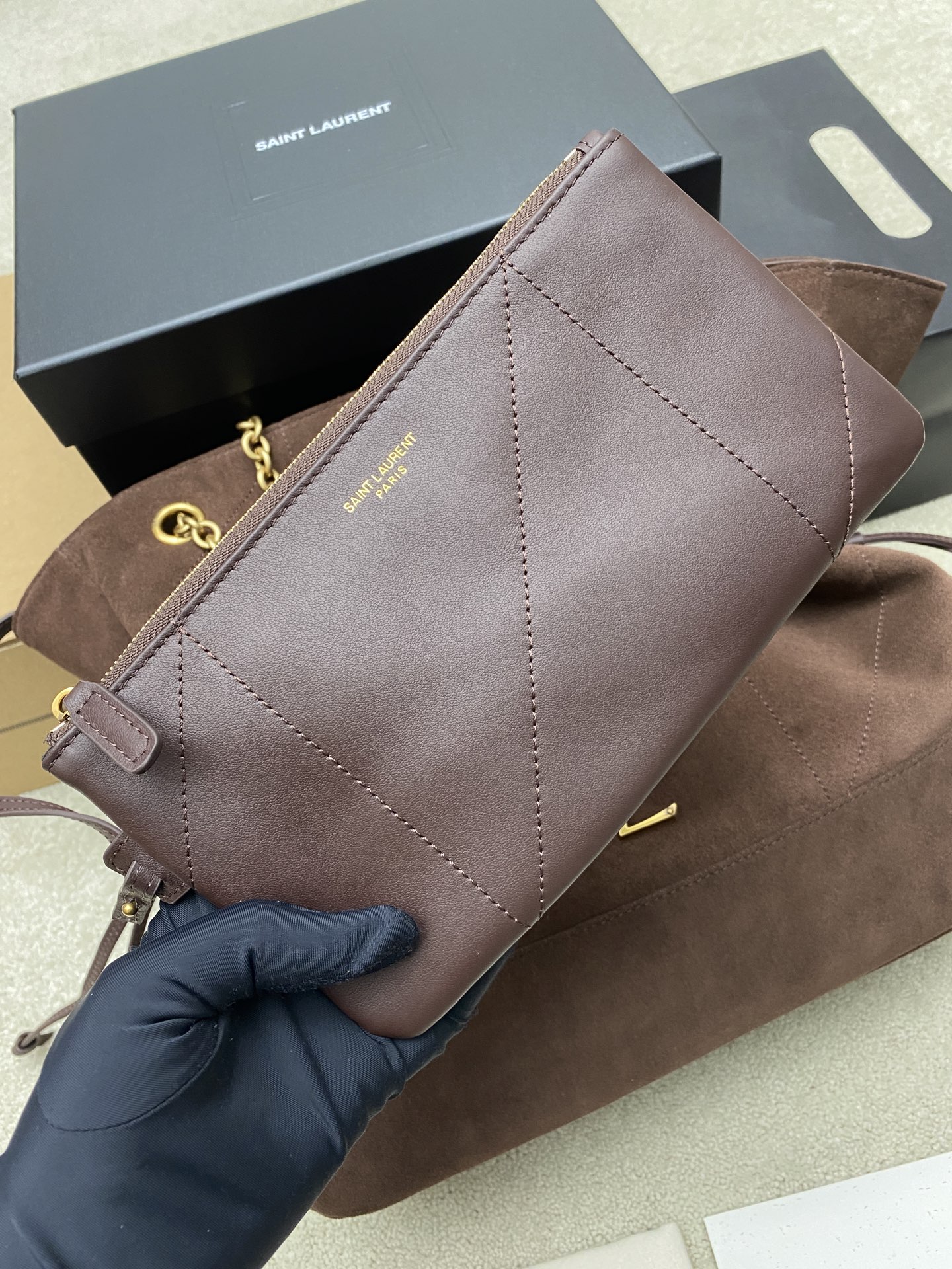Saint Laurent 磨砂咖啡/古金