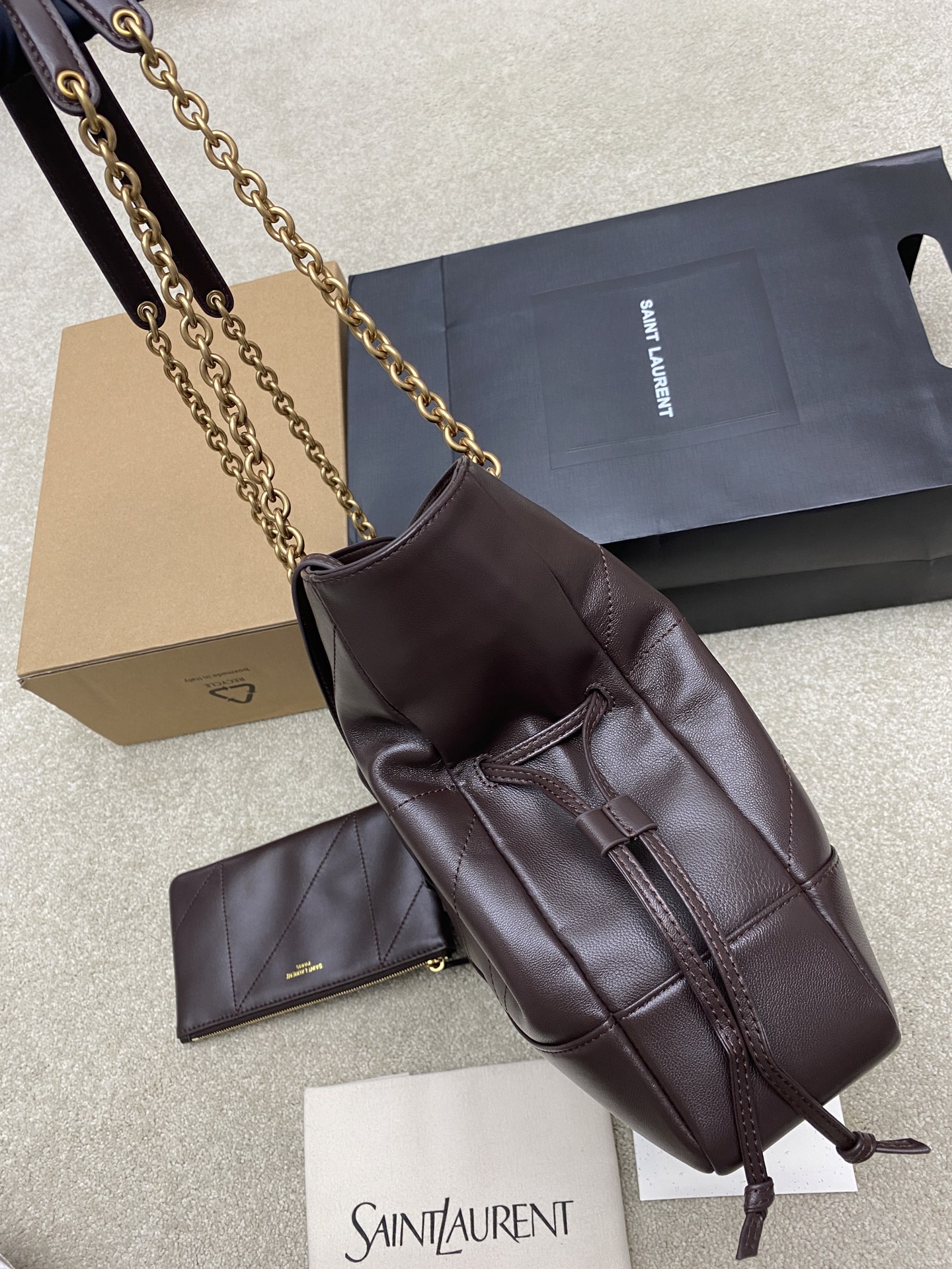 Saint Laurent 小号咖啡羊皮/古金 新款小号Jamie 4 3 large pochon羊皮腋下包