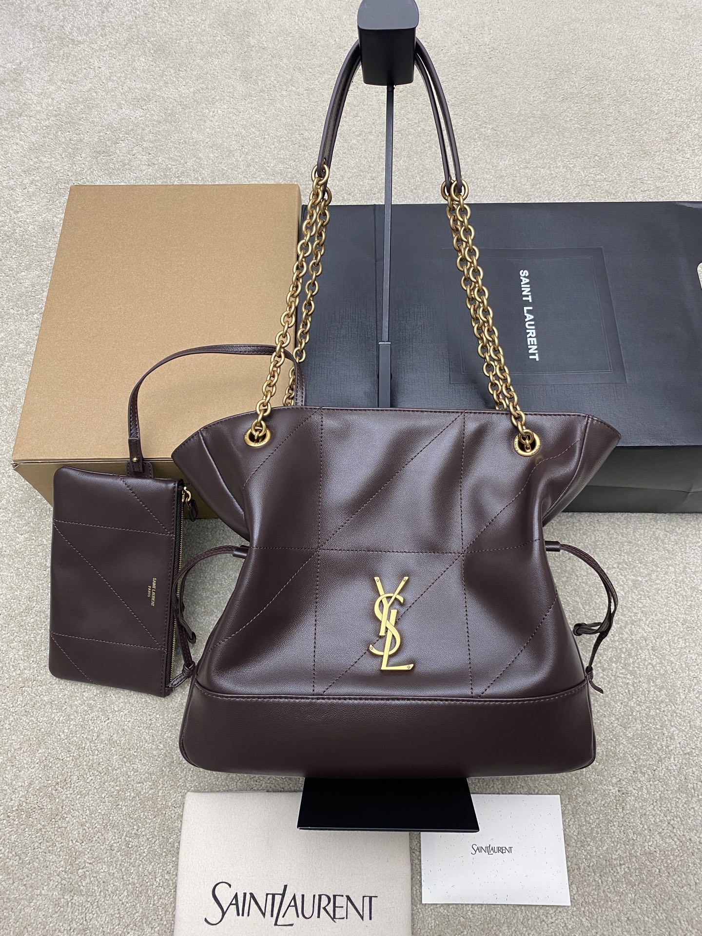 Saint Laurent 小号咖啡羊皮/古金 新款小号Jamie 4 3 large pochon羊皮腋下包