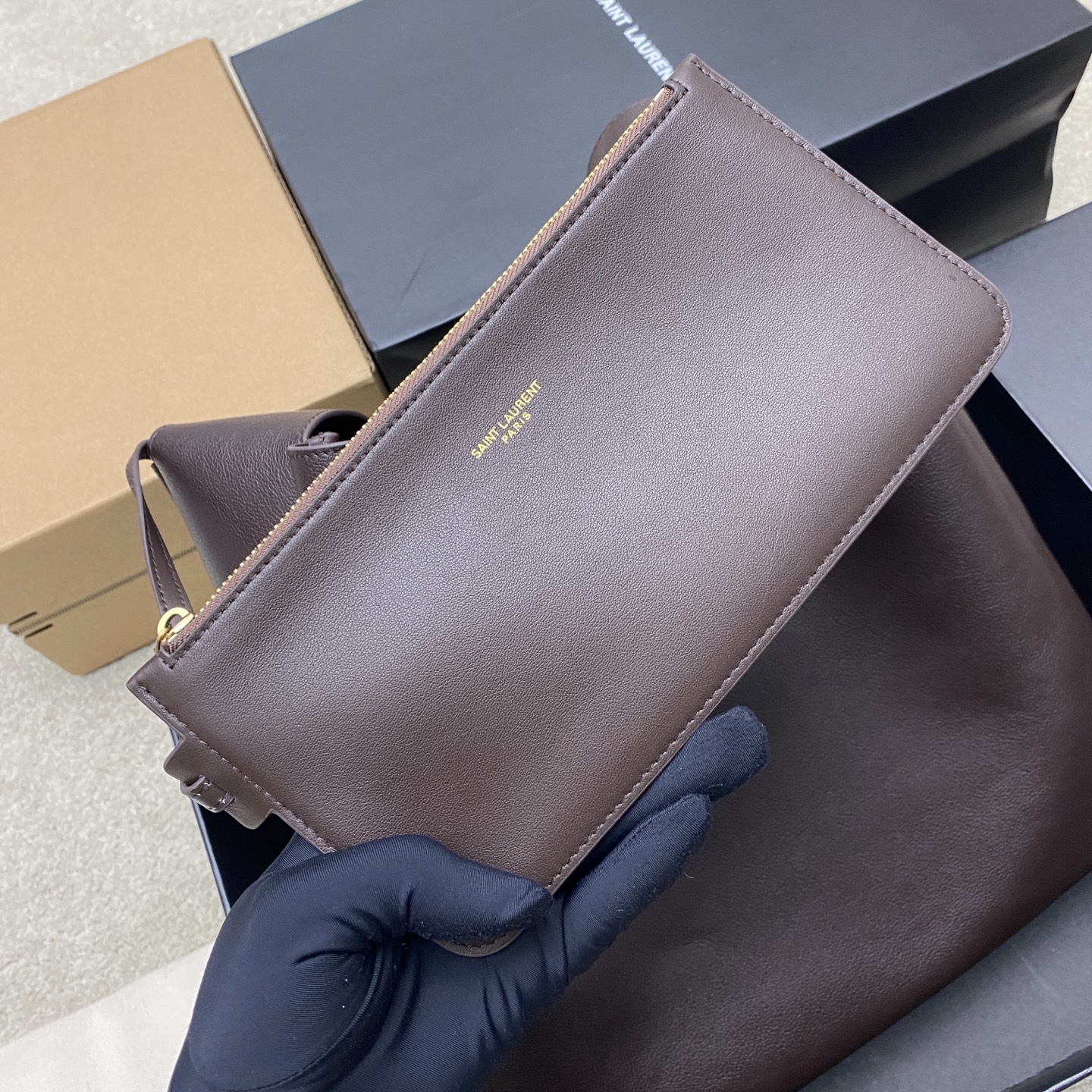 Givenchy 咖啡平纹/金 全新升级版 带小包▪ Hobo腋下包 黑色头层牛皮+金色Logo