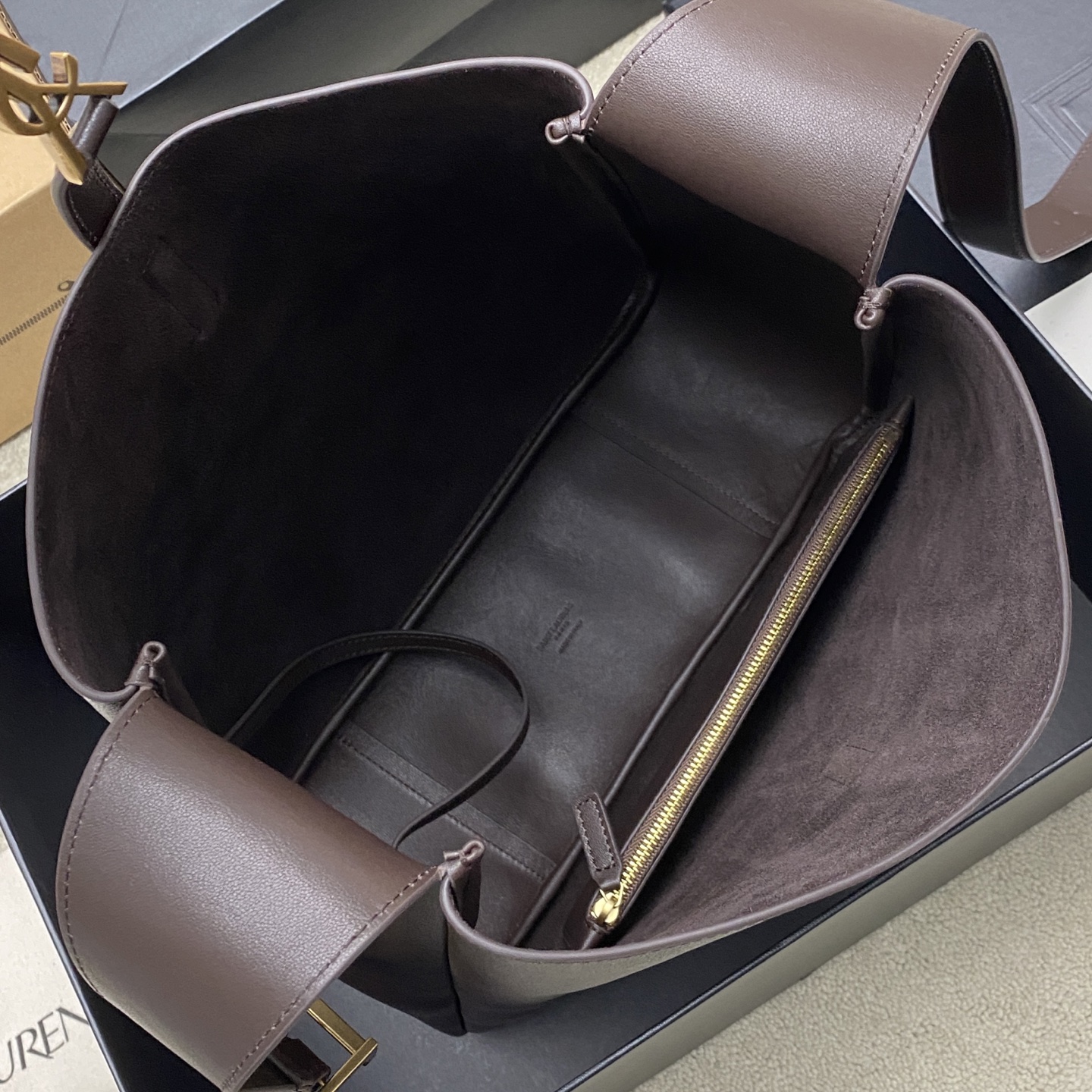 Givenchy 咖啡平纹/金 全新升级版 带小包▪ Hobo腋下包 黑色头层牛皮+金色Logo