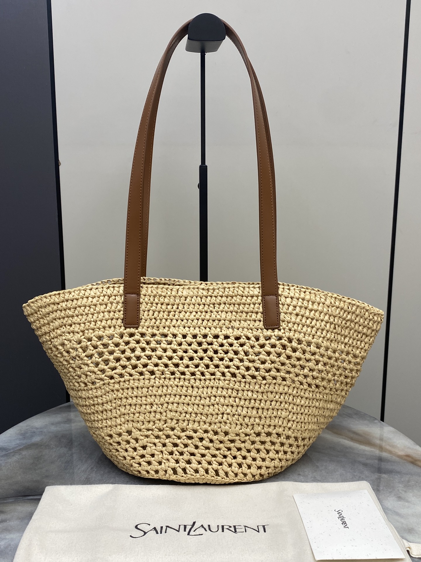 SAINT LAURENT Raffia Panier Tote Bag