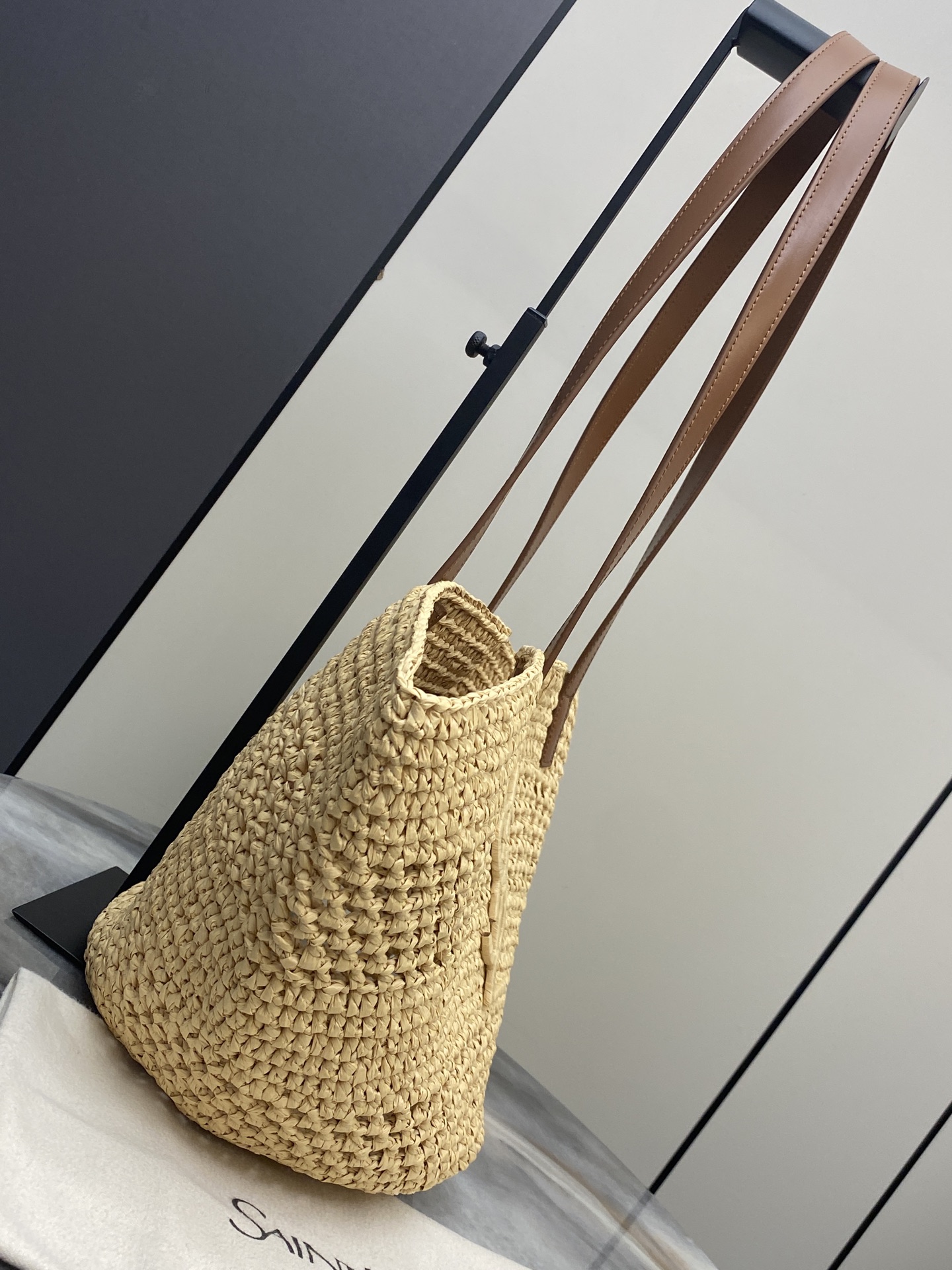 SAINT LAURENT Raffia Panier Tote Bag