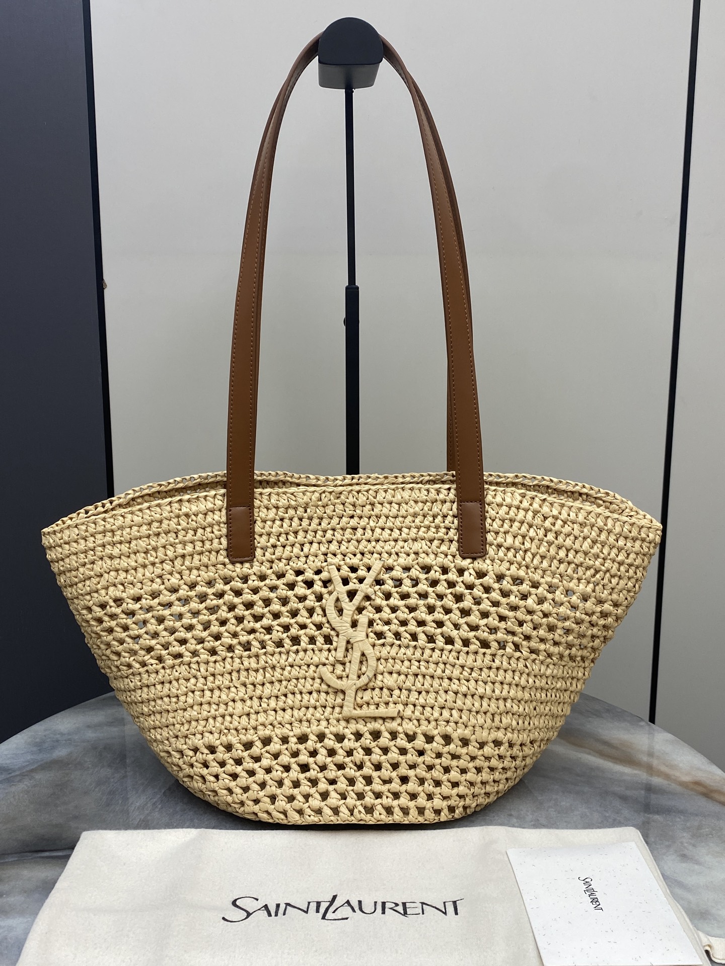 SAINT LAURENT Raffia Panier Tote Bag