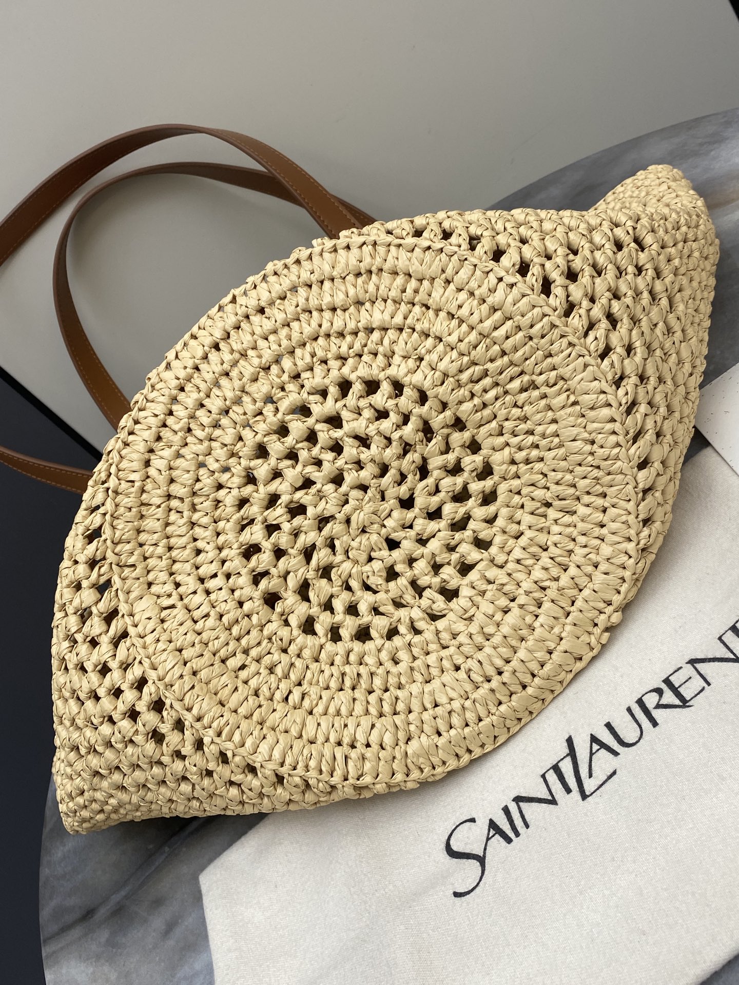 SAINT LAURENT Raffia Panier Tote Bag