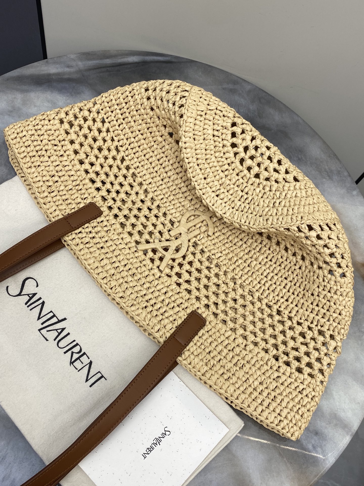 SAINT LAURENT Raffia Panier Tote Bag