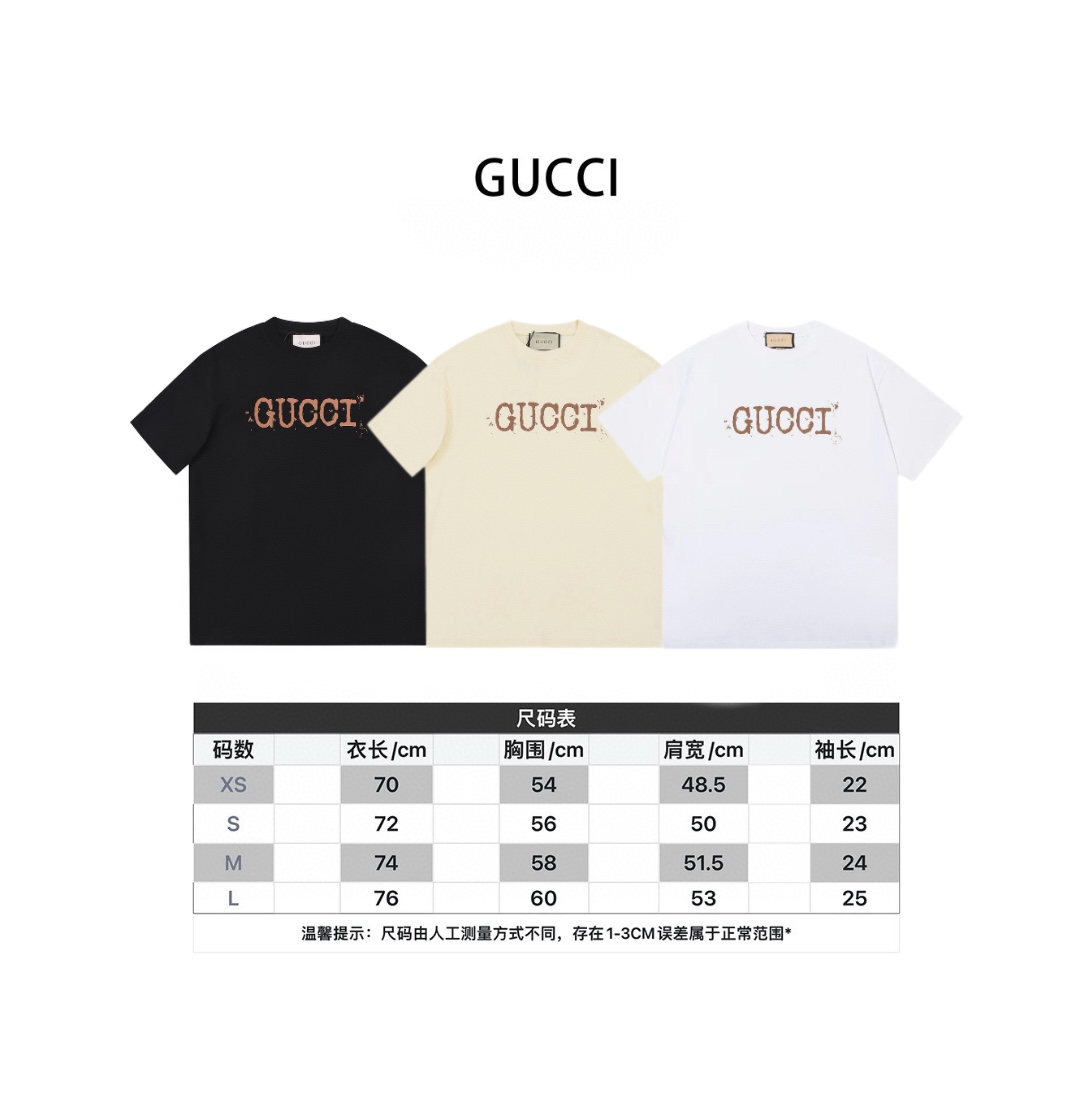 Gucci Odzież T-Shirt Kolor moreli Czarny Drukowanie Bawełna czesana Kolekcja wiosenno-letnia Krótki rękaw