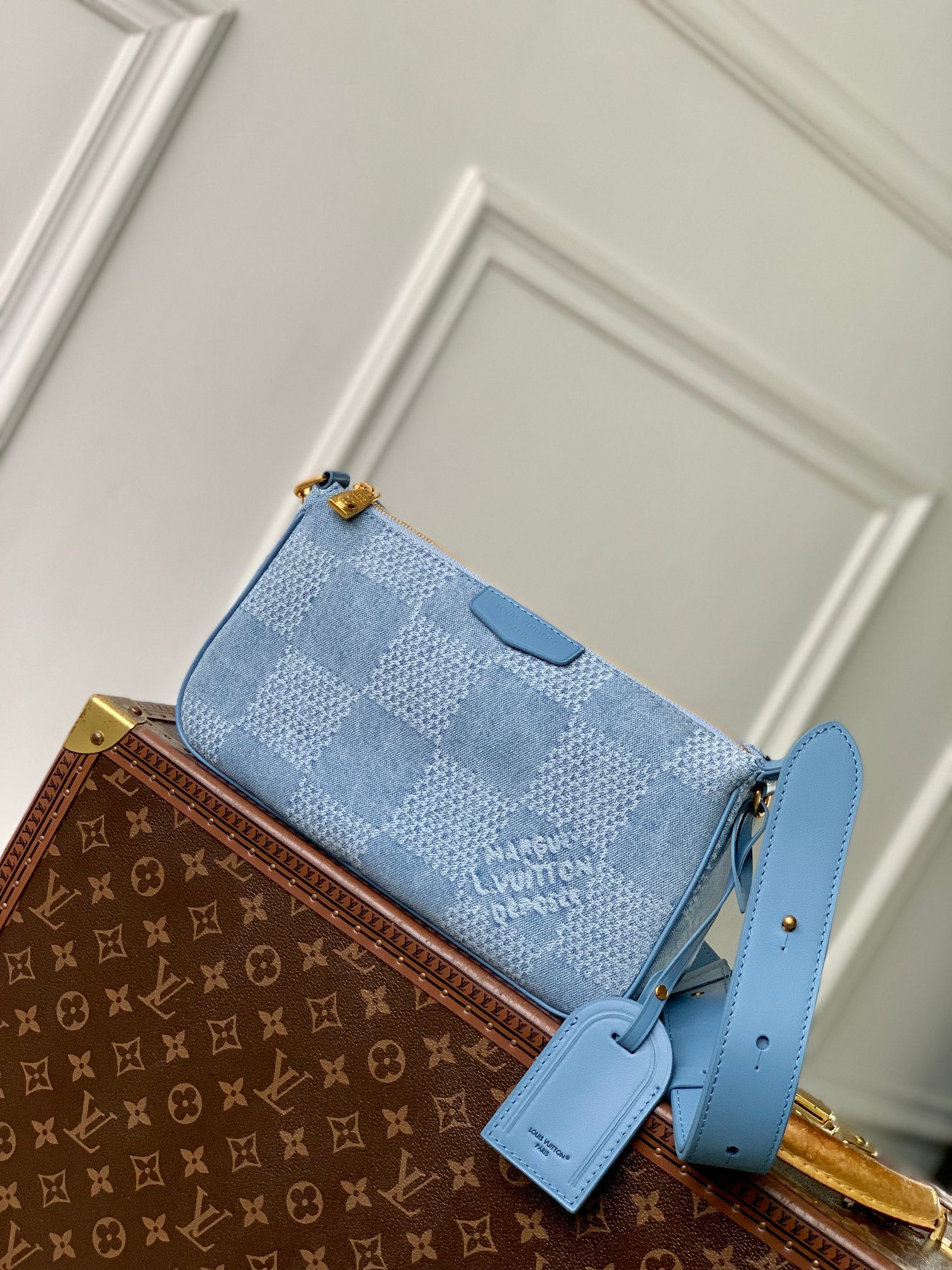 Louis Vuitton Pochette Accessoire XL Blue Denim Crossbody Shoulder Bag