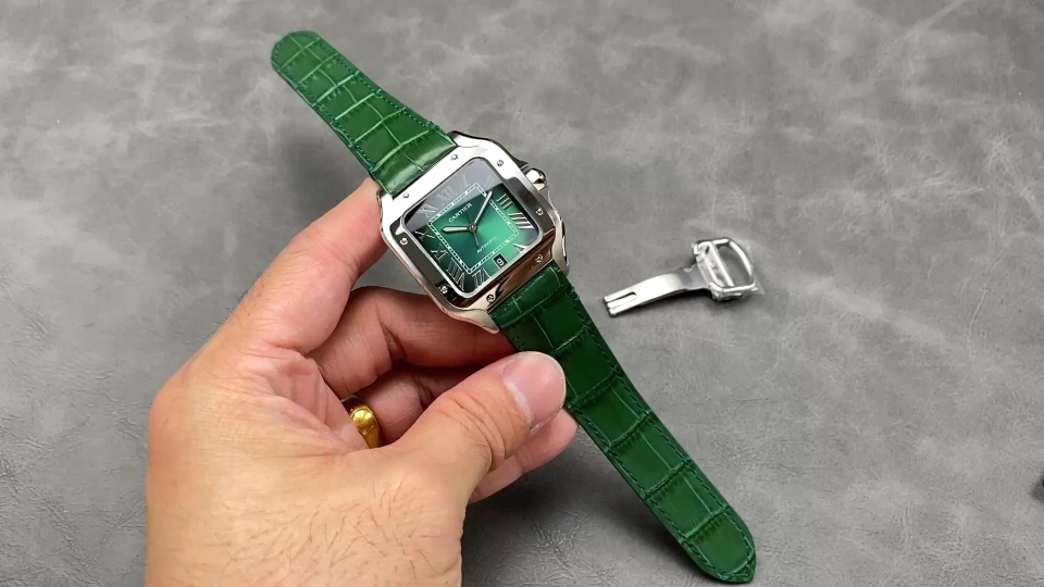 Cartier Santos Large Model Green Dial & Leather Strap Automatic Men's Watch