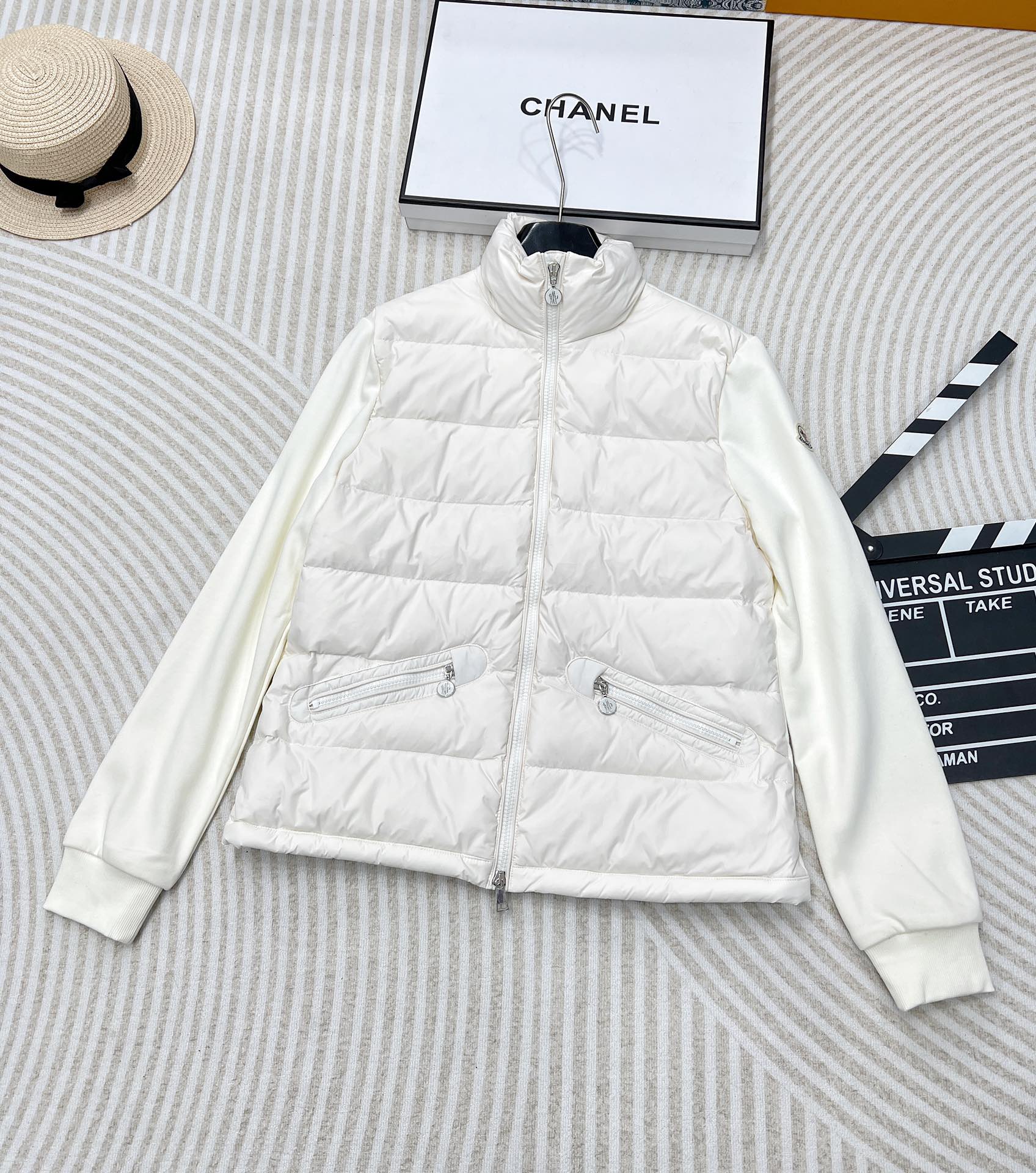 Moncler Vêtements Manteaux & Blousons Noir Blanc épissure Femmes Coton Série hiver